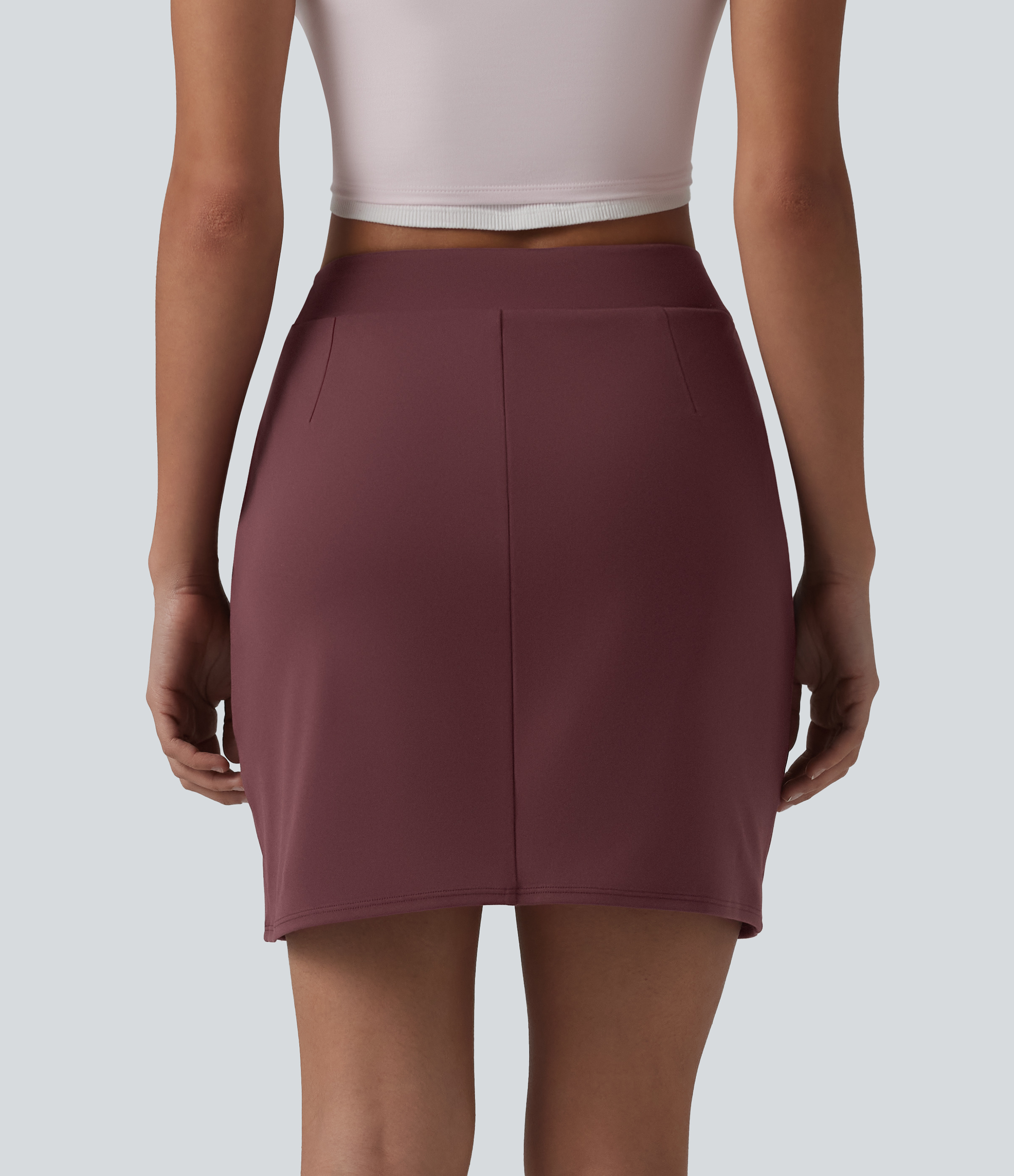 Red Mahogany DayStretch High Waisted Pleated Crossover Hem 2-in-1 Bodycon Mini Casual Skirt / 2