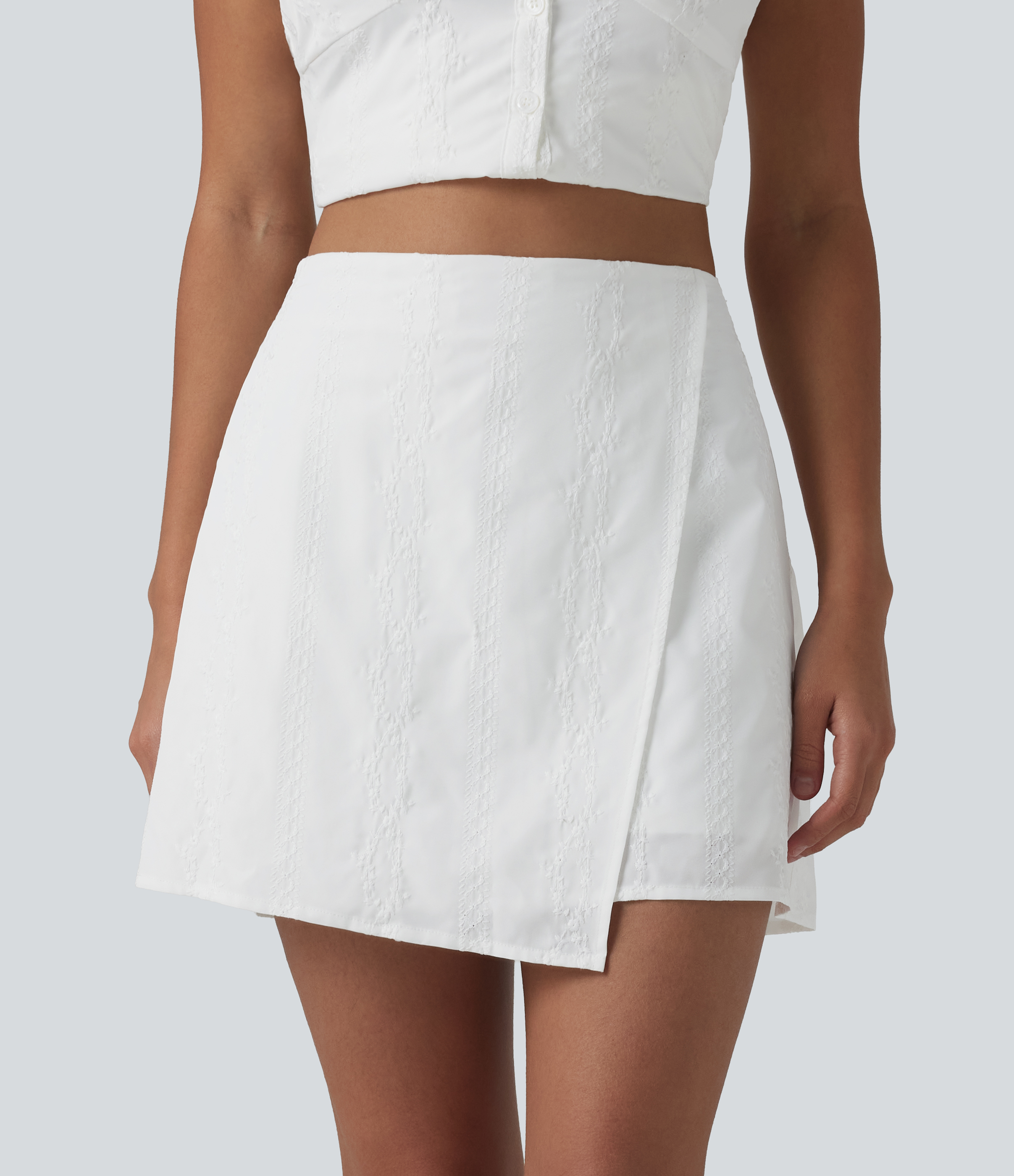 High Waisted Mini 2-in-1 Embroidery Resort A-line Skirt