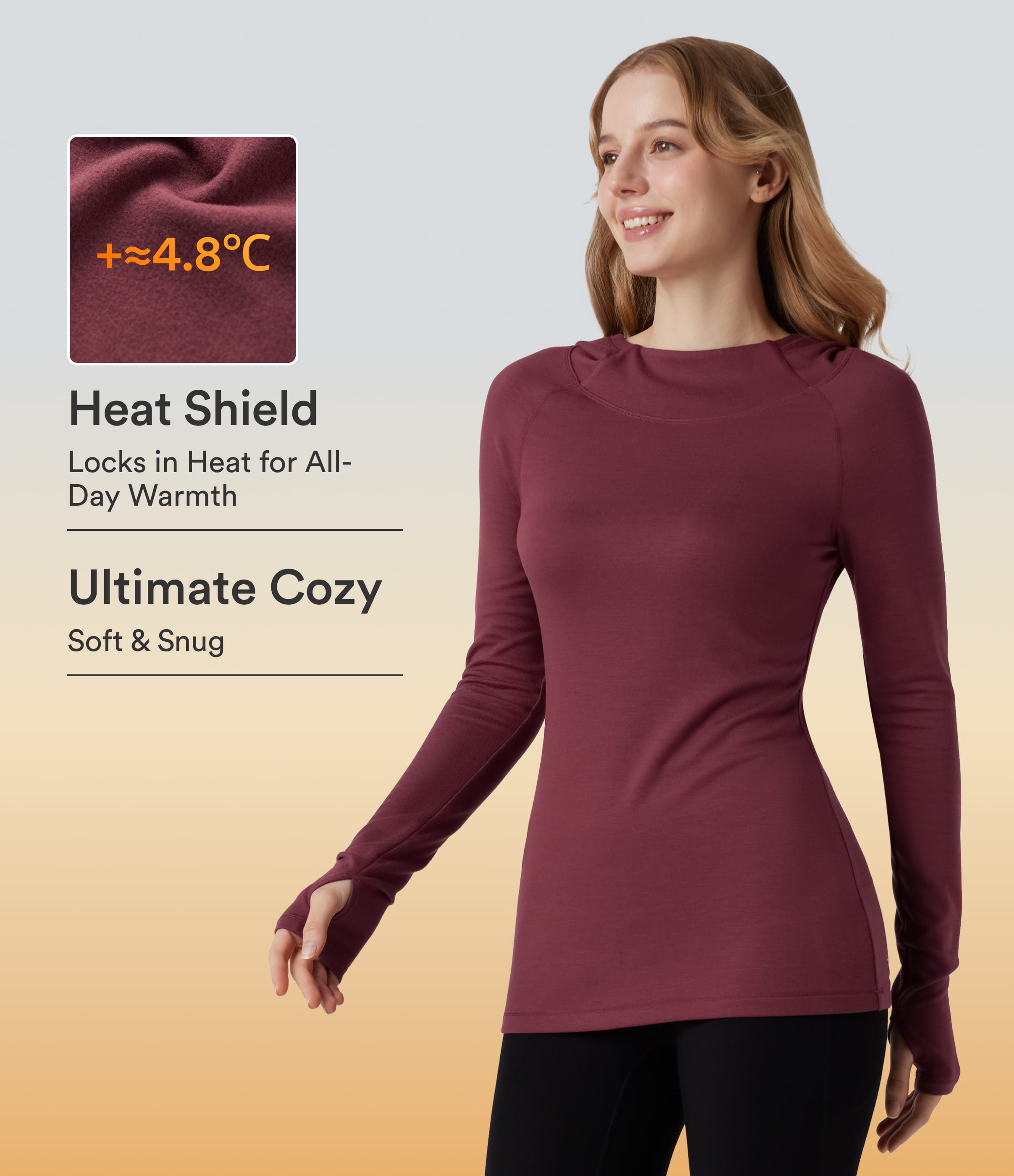 Halara HeatCore Hooded Long Sleeve Thumb Hole Warming Yoga Sports Top
