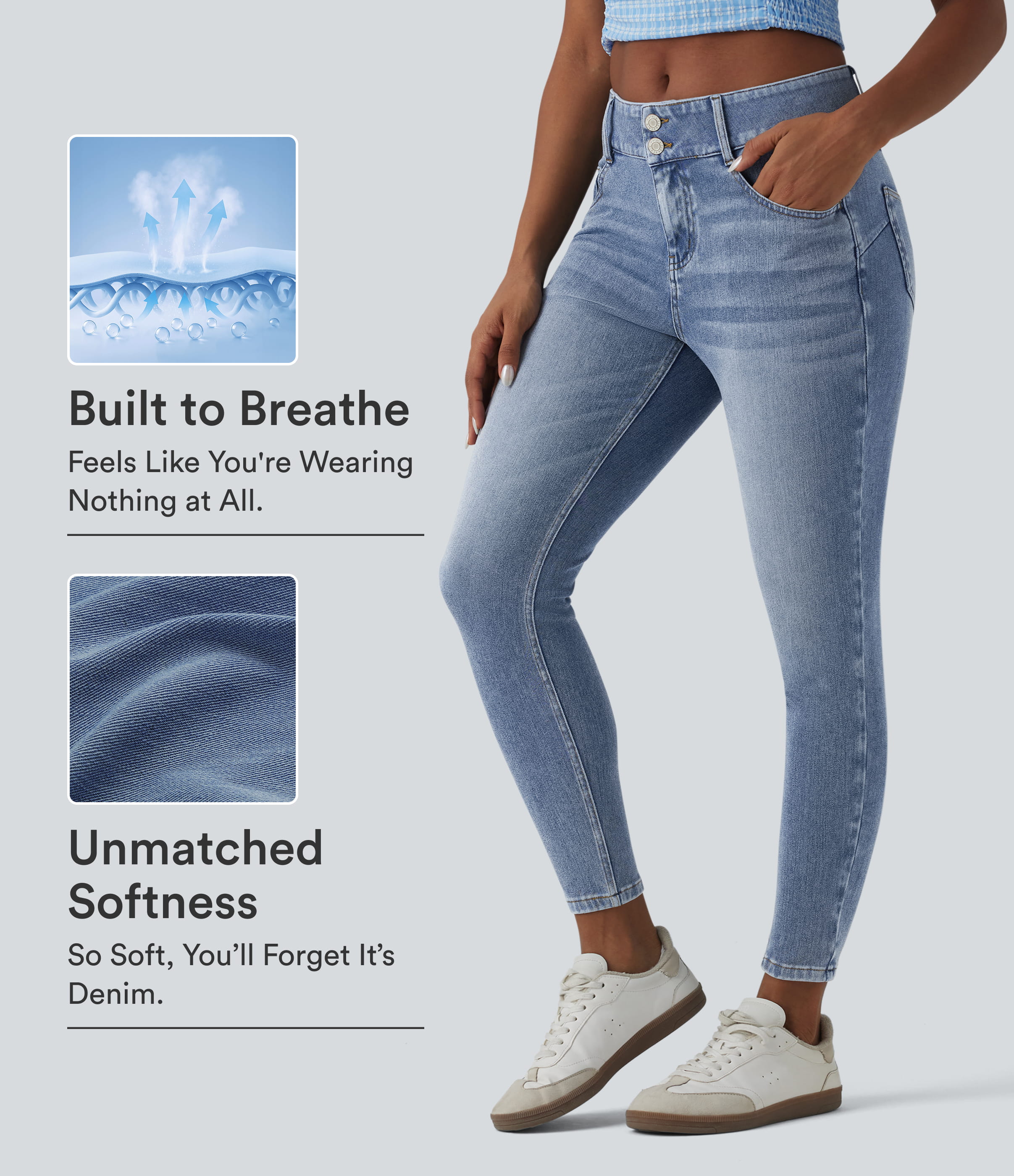 Halara Flex™ Mid Rise Draped Lyocell Washed Skinny Casual Jeans with Pockets