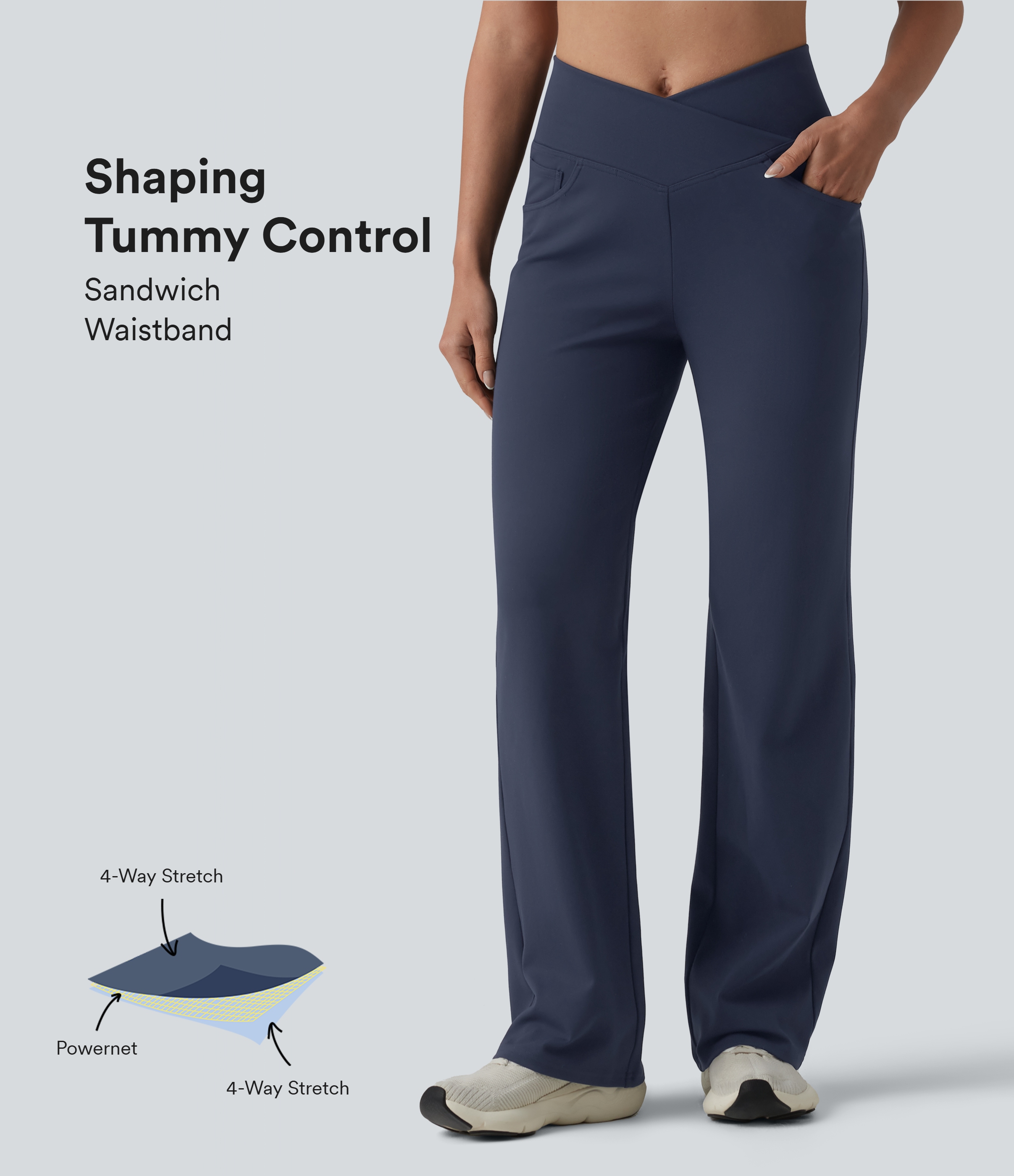 Pantalon de yoga DayStretch croisé taille haute ventre plat coupe droite avec poches