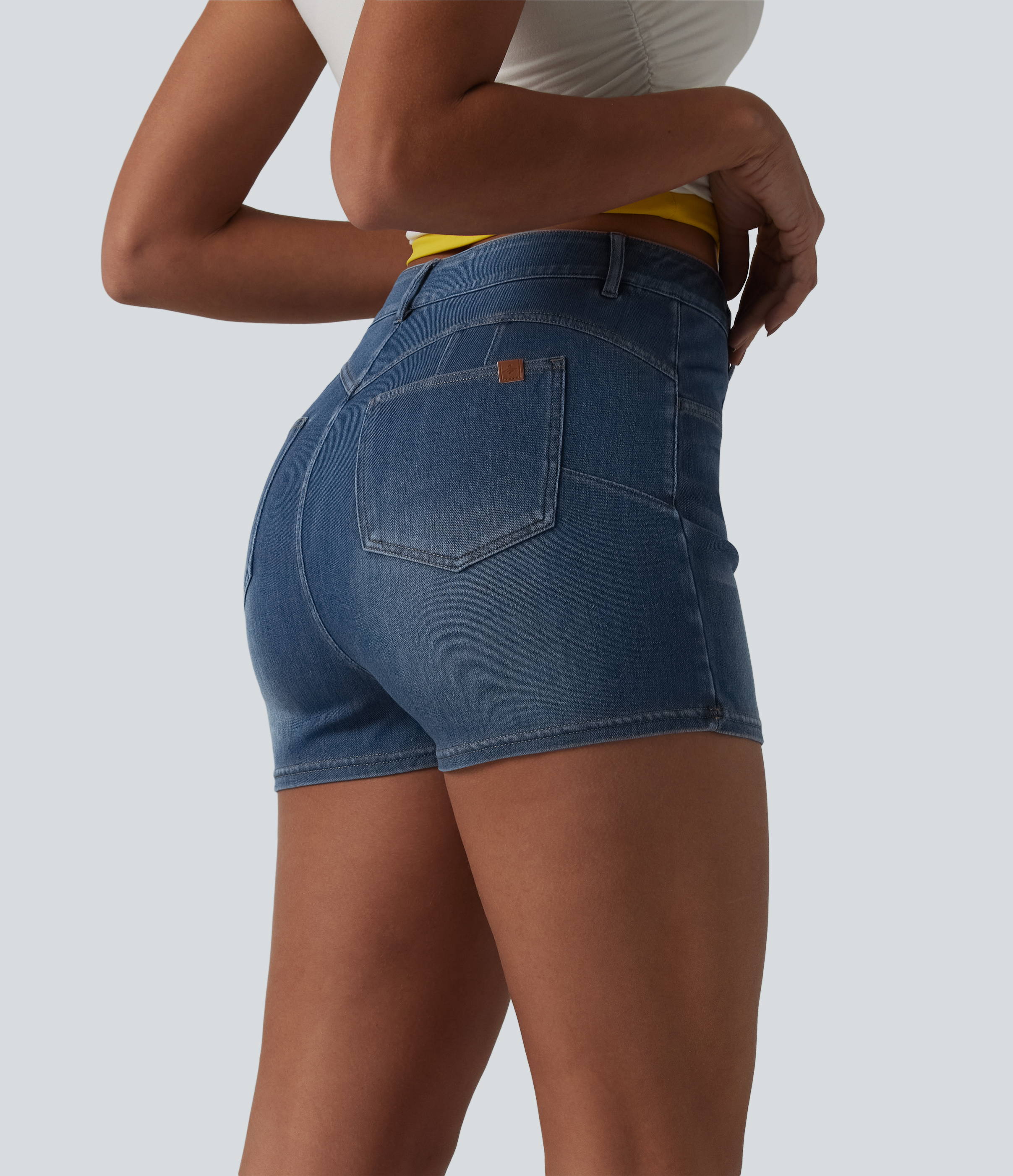 Tide Blue Denim Halara Flex™ High Waisted Bodycon Micro Mini Denim Casual Skort with Pockets / 2
