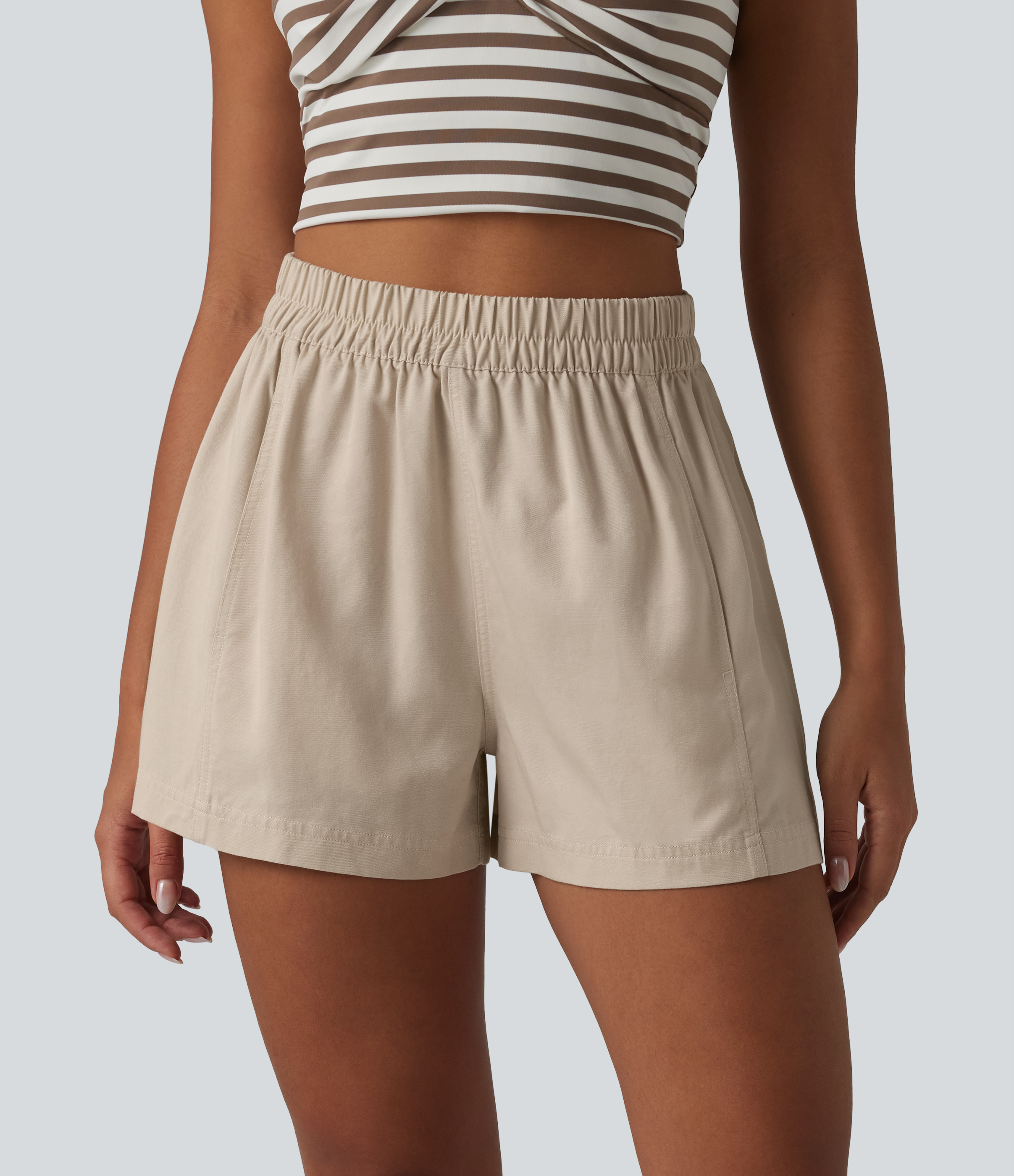 Short ample décontracté taille haute en mélange lin-lyocell avec poches