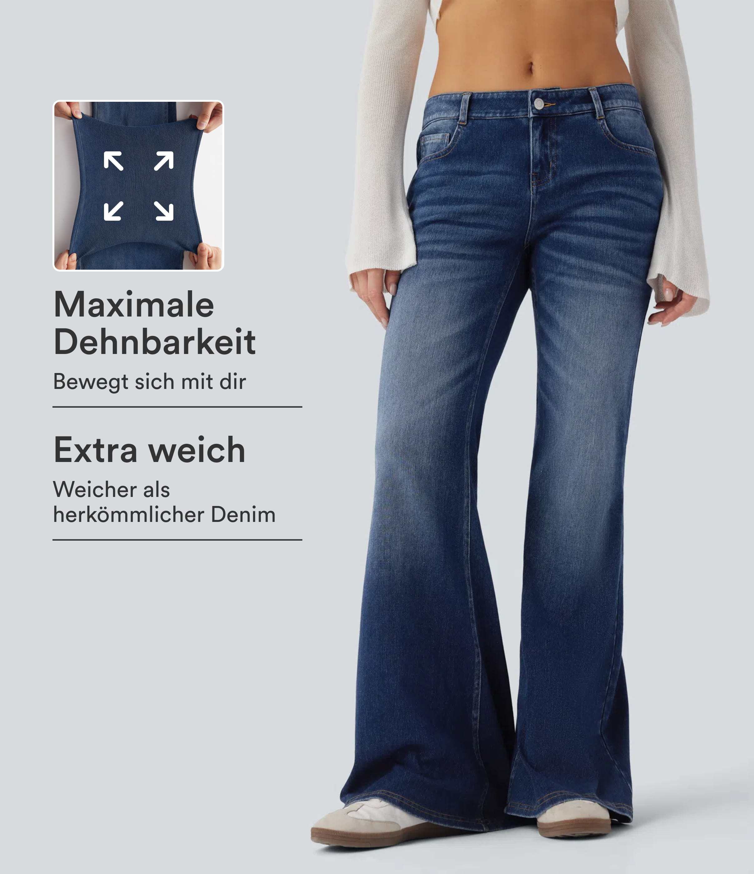 Halara Flex™ - Casual, washed flare jeans with a low waist and side pockets