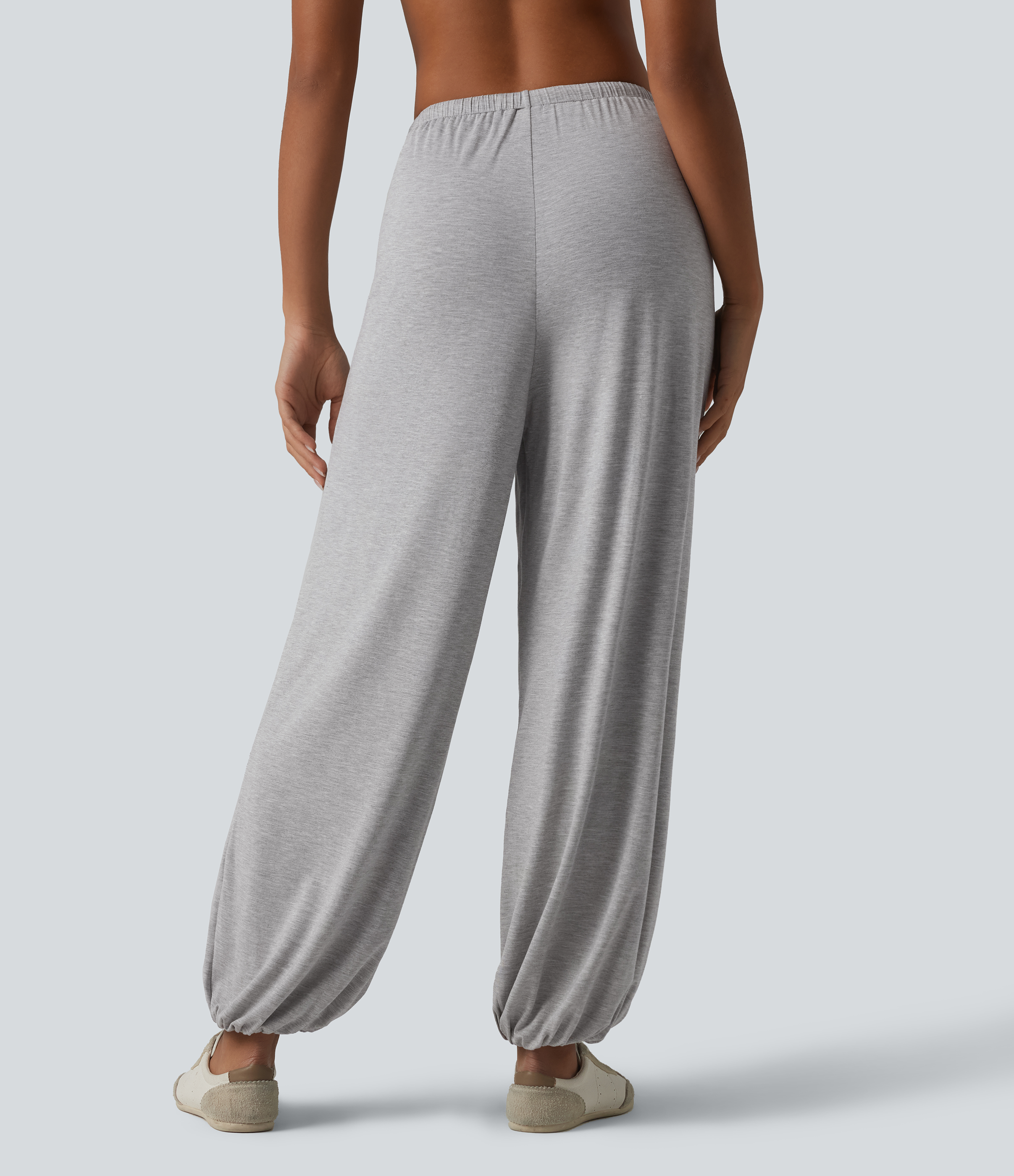 Ghost Gray Mid Rise Drawstring Casual Balloon Joggers with Pockets / 2