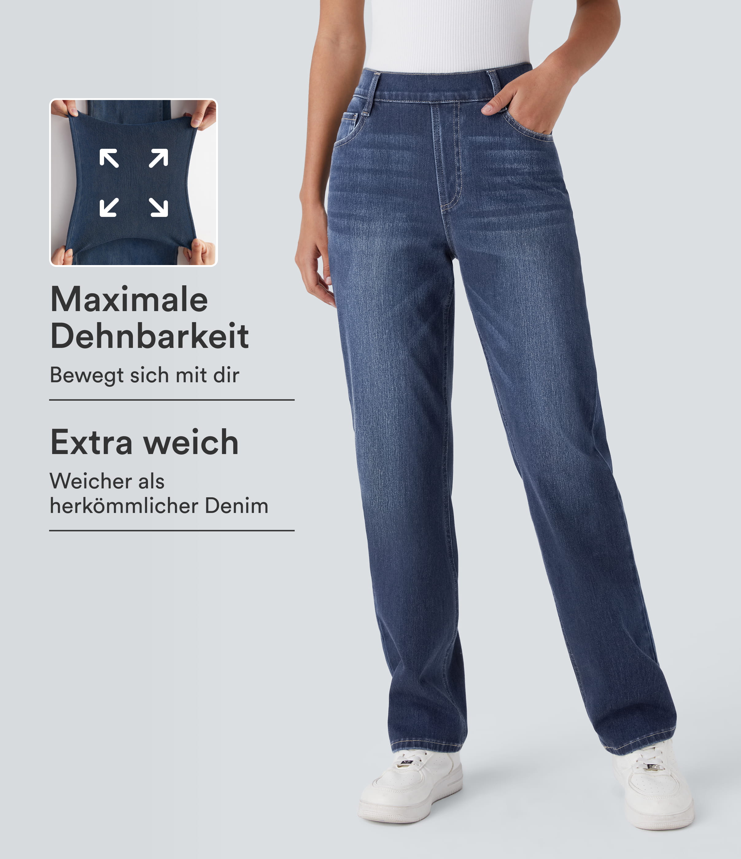 Vaqueros ajustados lavados Halara Flex™ confeccionados en denim de punto elástico con cintura alta, múltiples bolsillos y pierna recta.