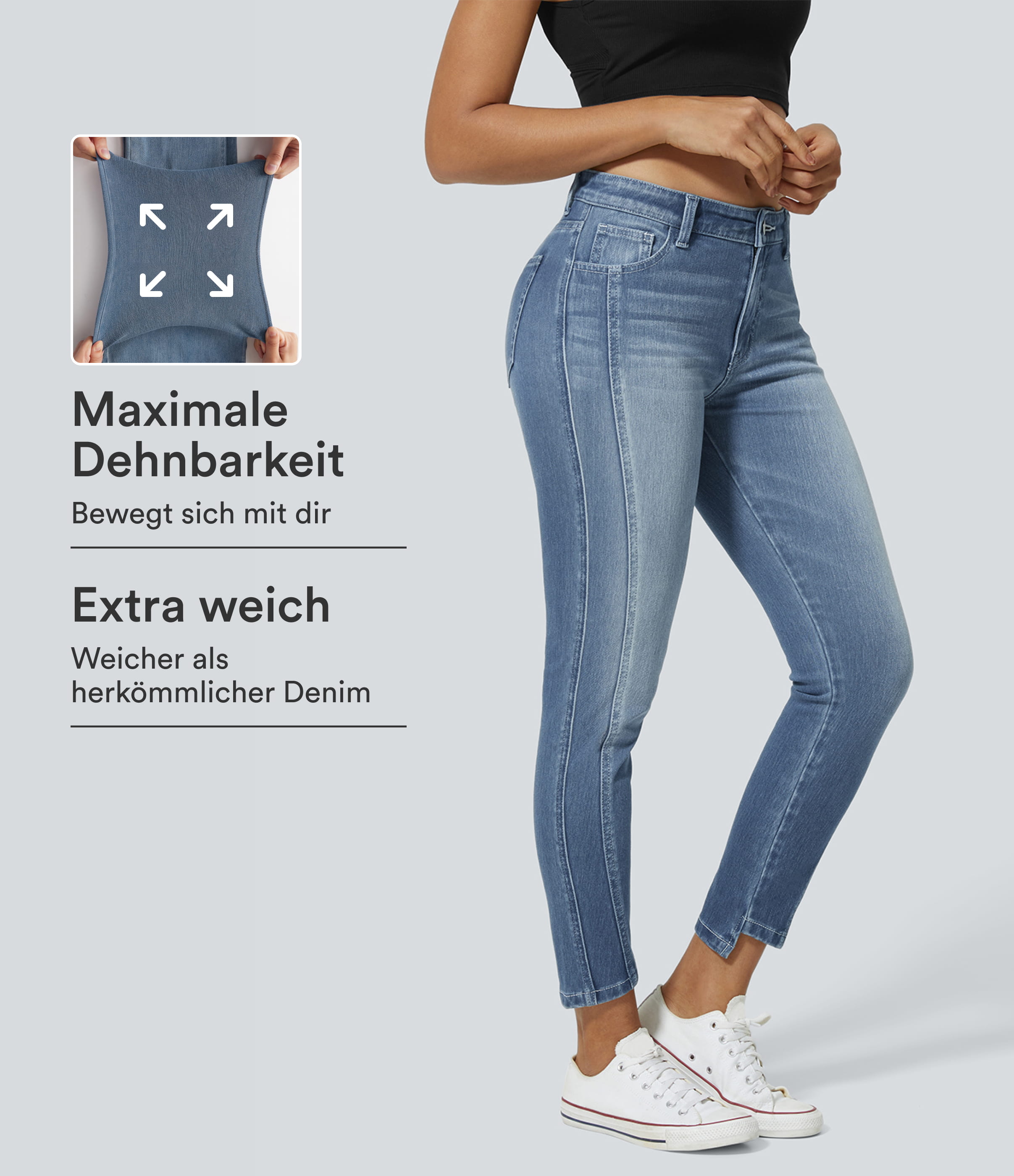 Vaqueros ajustados informales de punto elástico con cremallera, botones y múltiples bolsillos Halara Flex™