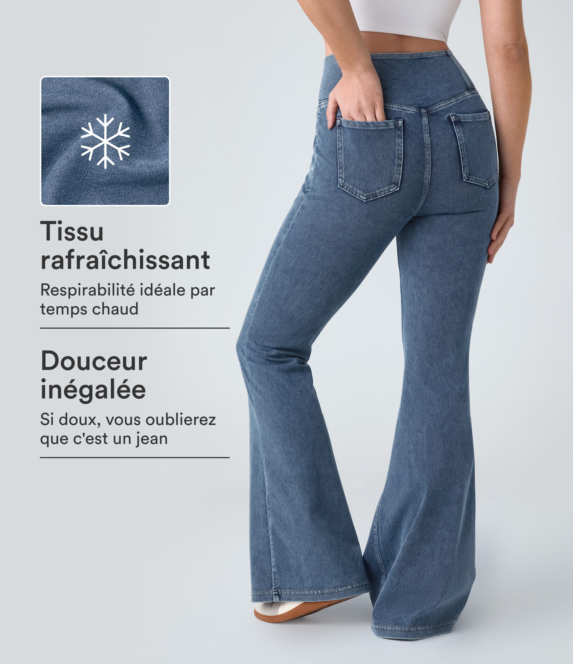 Halara Flex™ Jean Évasé Super Casual Tricot Extensible Lavé Toucher Frais Taille Haute Poches Croisées