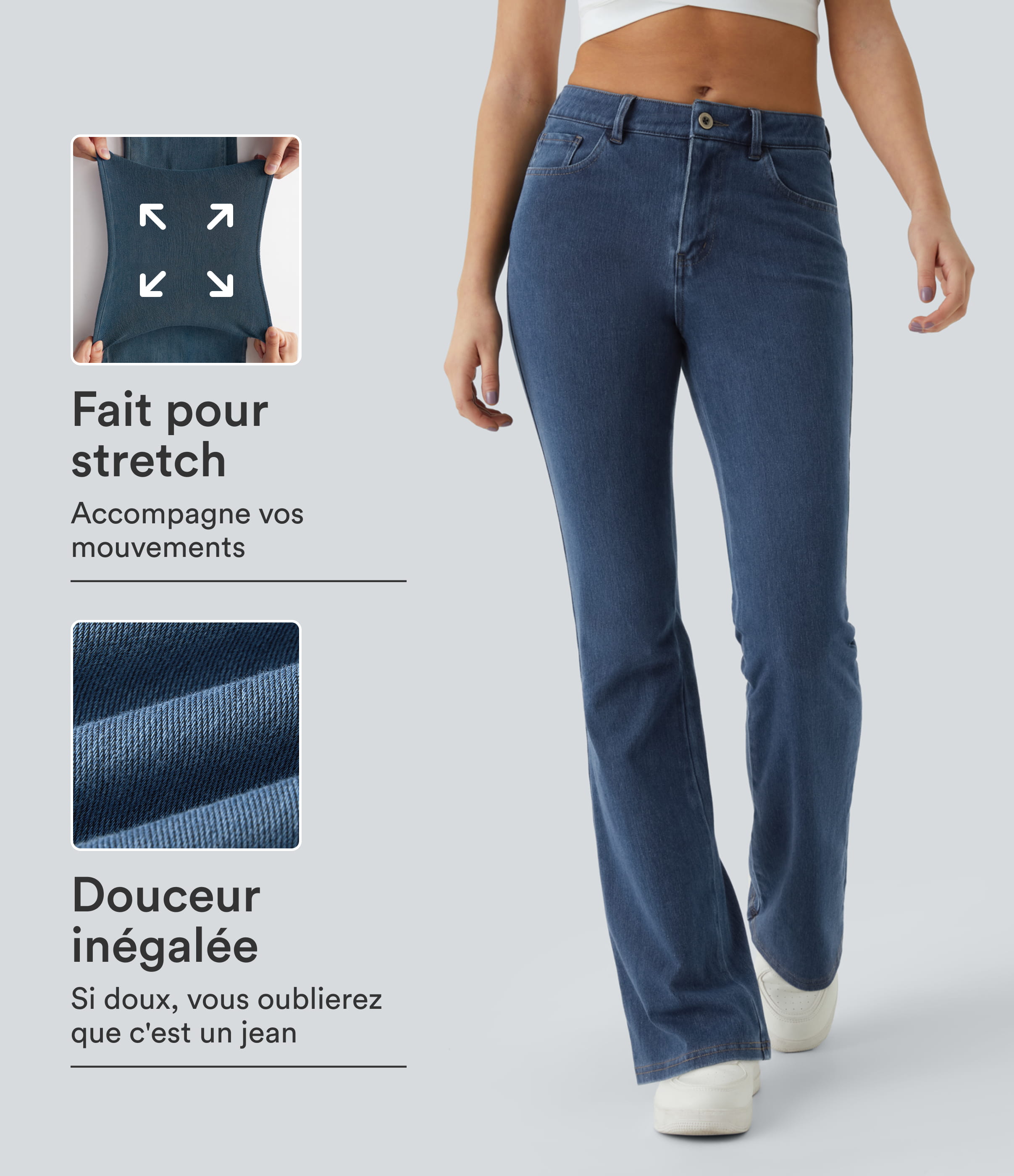 Halara Flex™ Jean Évasé Casual Taille Mi-haute Tricot Extensible Boutonnés Poches