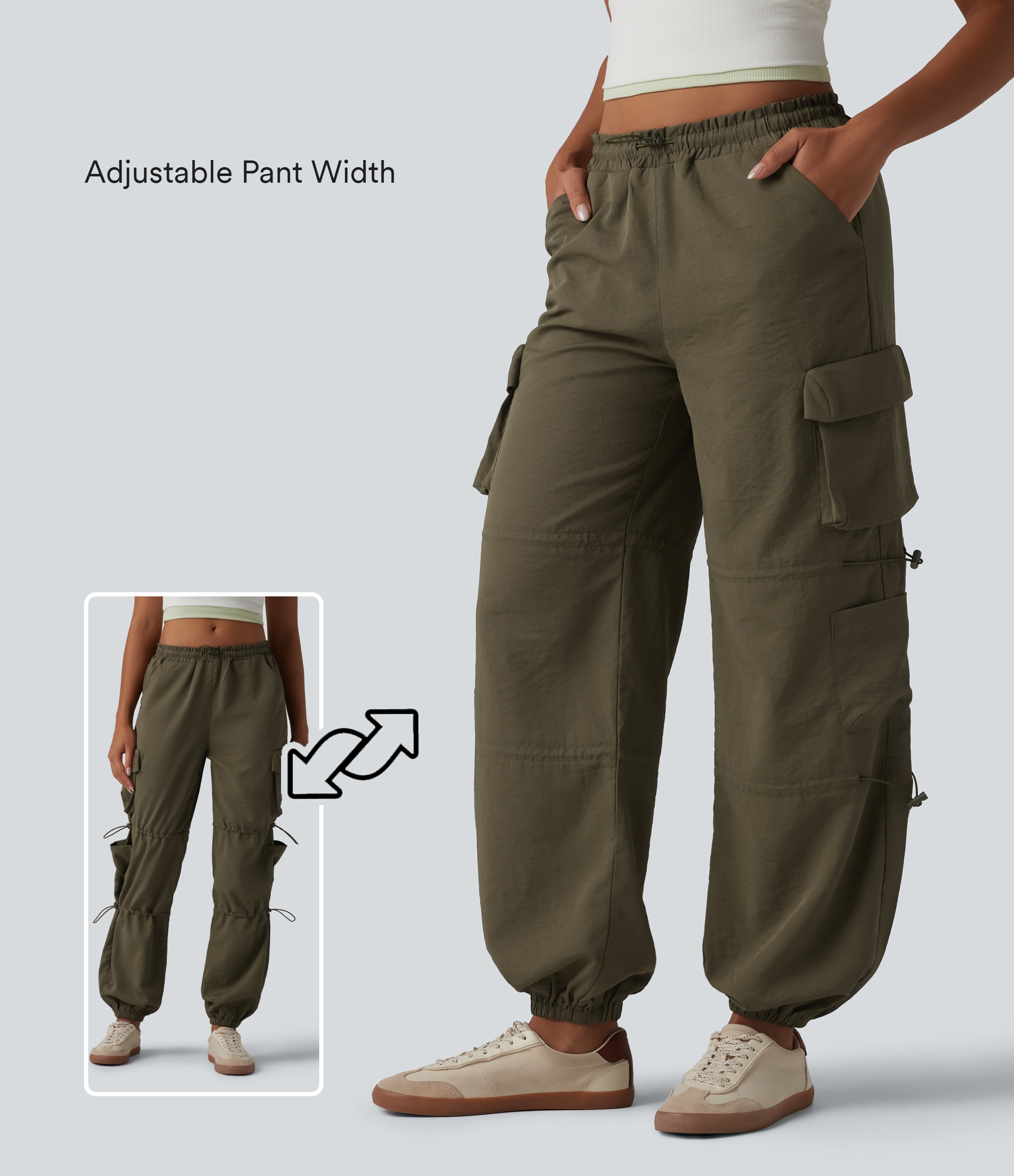 Mid Rise Adjustable Drawcord Casual Cargo Joggers with Pockets