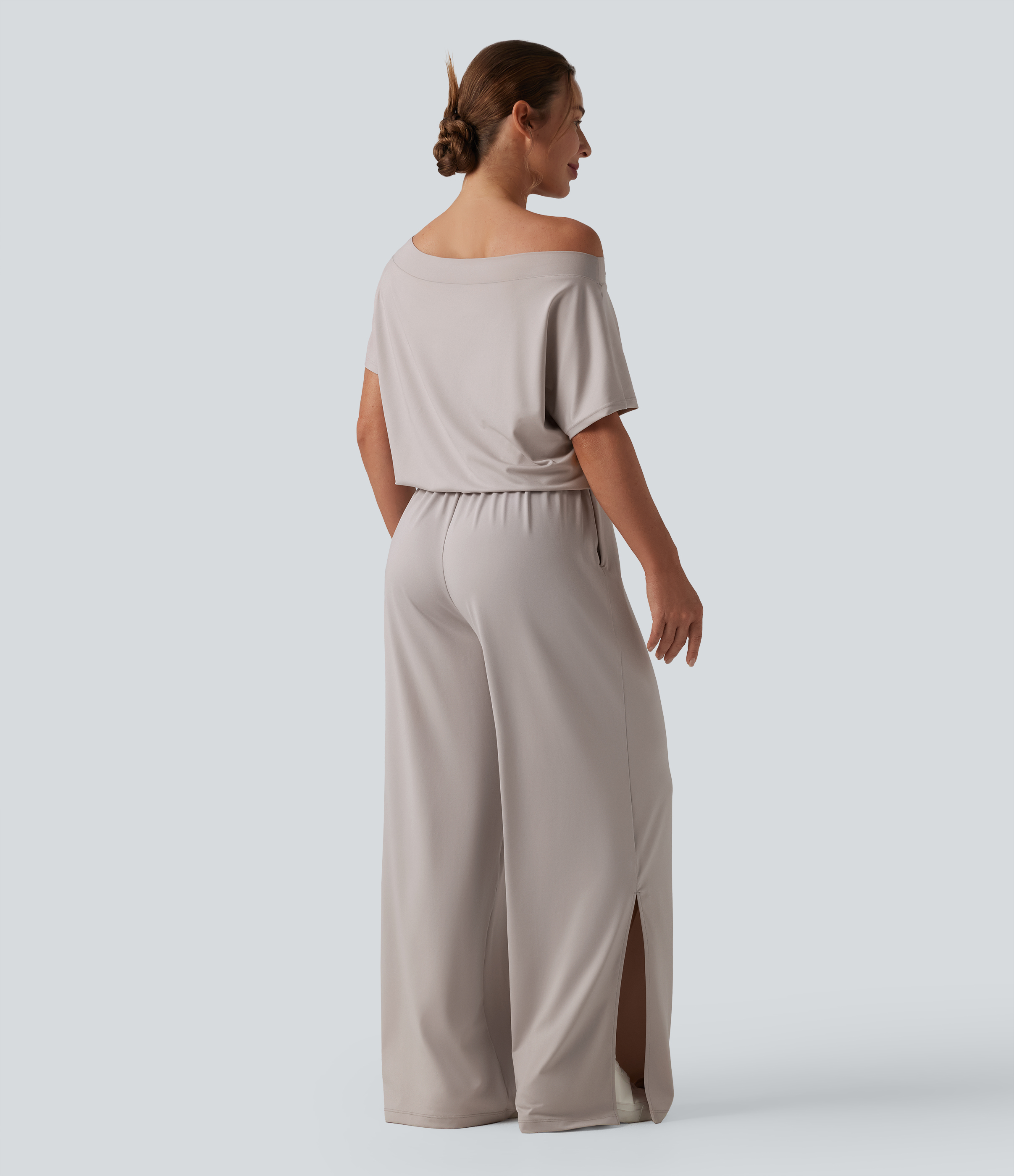 Ashes of Roses Ein-öxl, stuttur ermi, klofinn faldur, frjálslegur jumpsuit með vösum - Easy Peezy / 2
