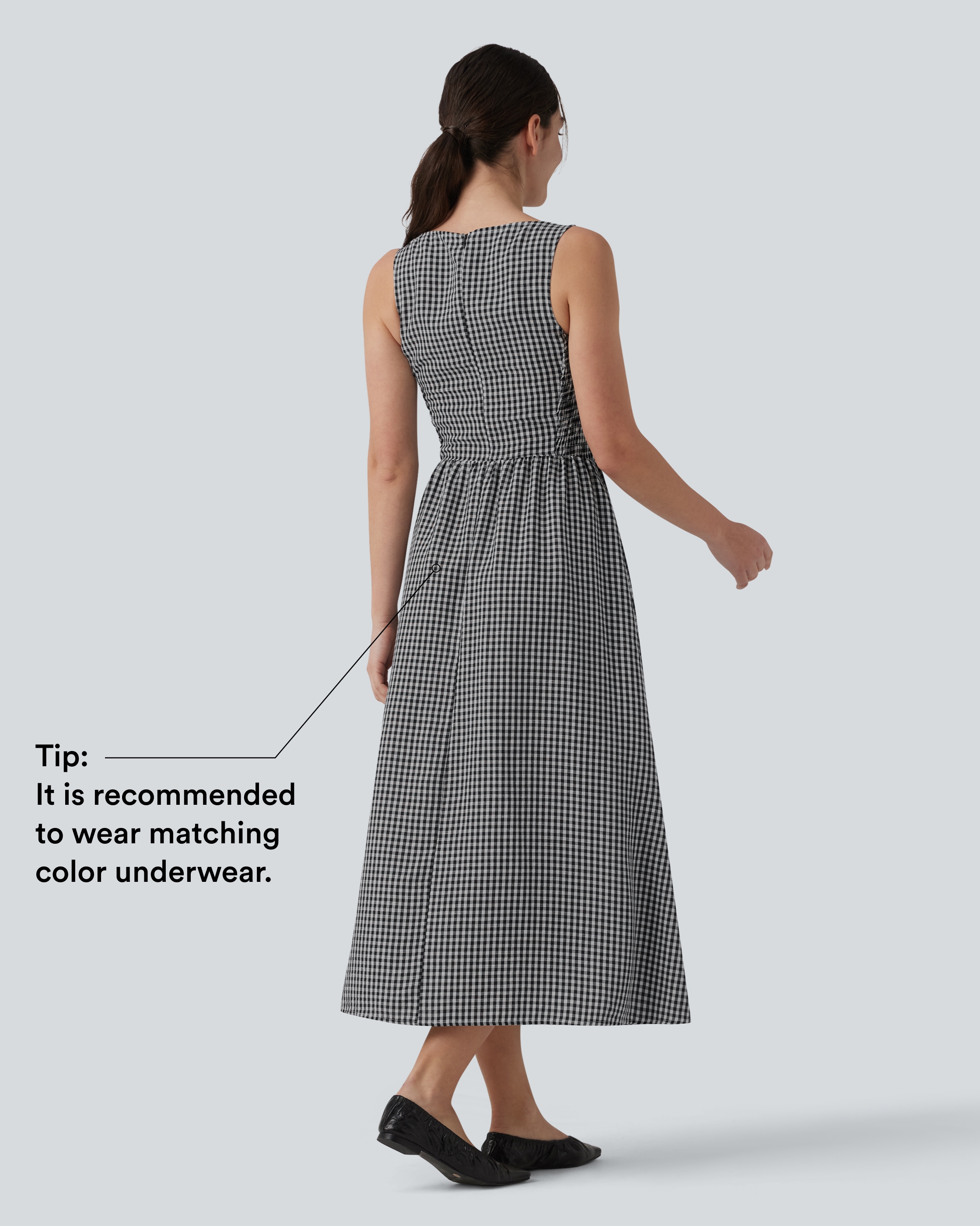 Classic Mono Robe maxi fluide à carreaux, encolure bateau, sans manches, aspect lin, décontractée, avec poches / 2
