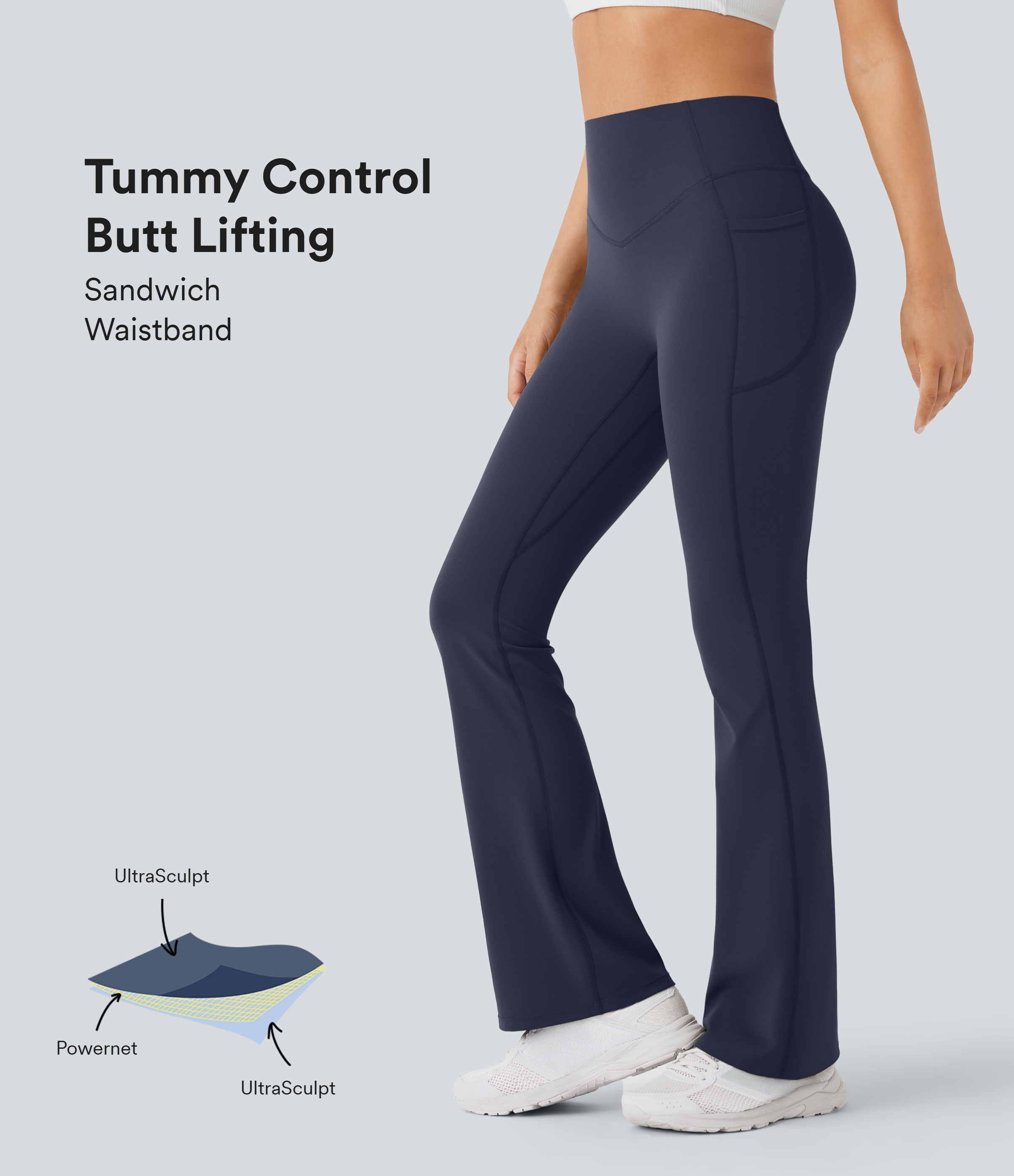 Halara UltraSculpt™ High Waisted Scrunch Butt Lifting Tummy Control Pocket Shaping Yoga Bootcut Leggings