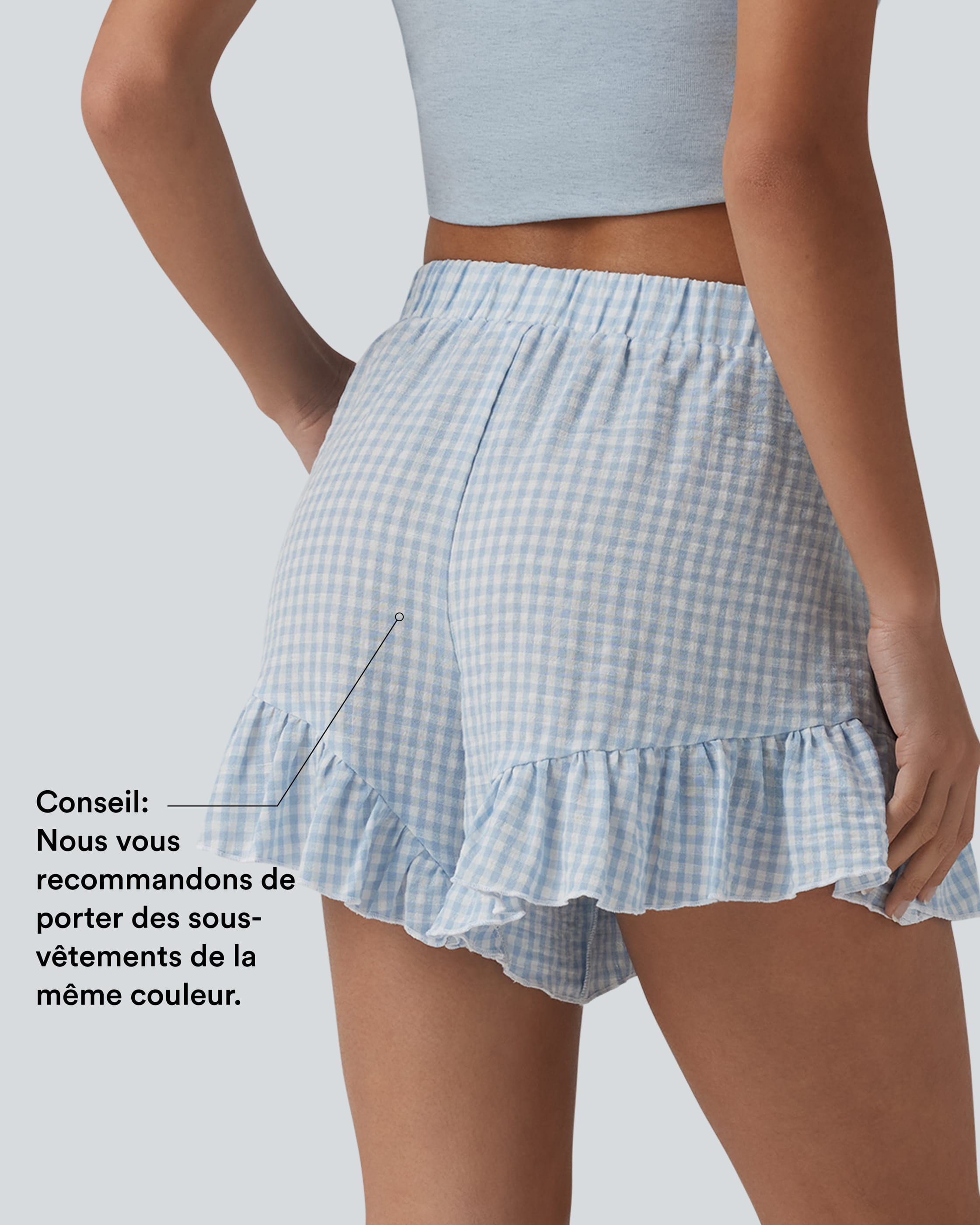 Blue Cream Shorts mit mittlerer Bundhöhe, vorne zum Binden, mit Rüschen und Vichy‑Karo im Resort‑Look, Leinenoptik und mit Taschen / 2
