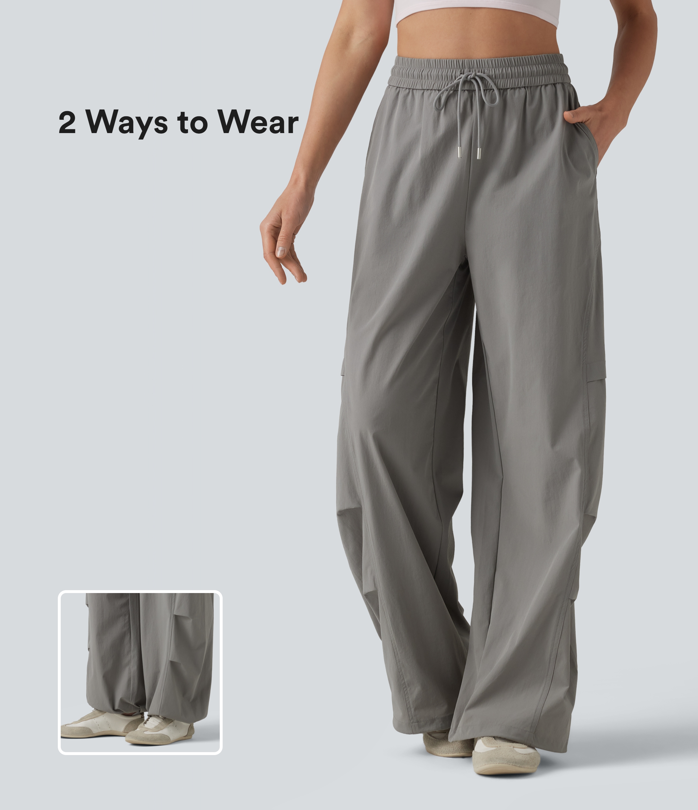 Pantalon parachute décontracté taille haute avec cordon de serrage et poches
