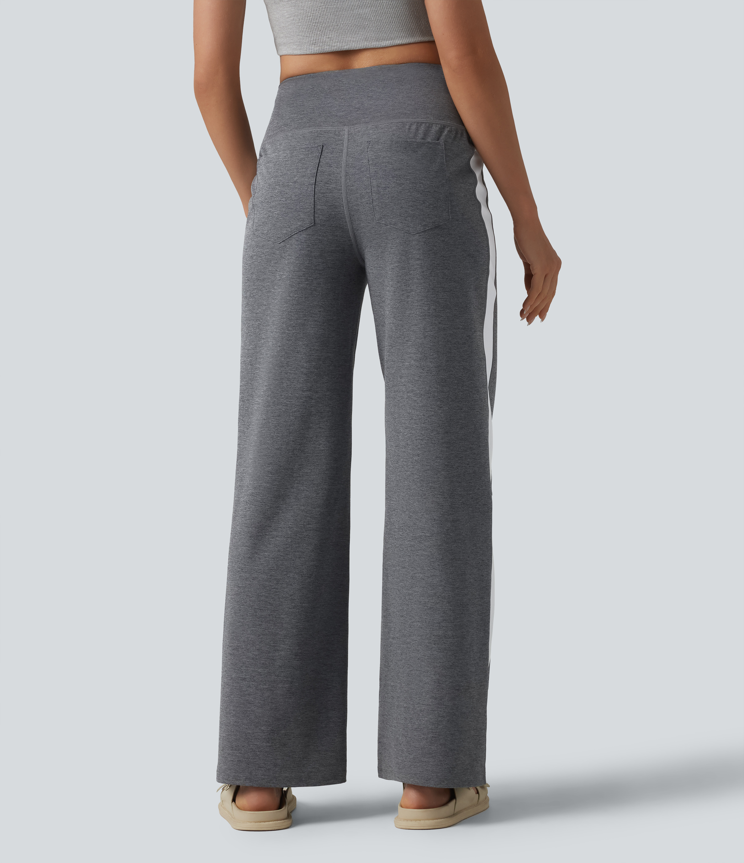 Dusky Charcoal Pantalones casuales de tiro alto, pernera recta y a rayas, de secado rápido, con bolsillos / 2