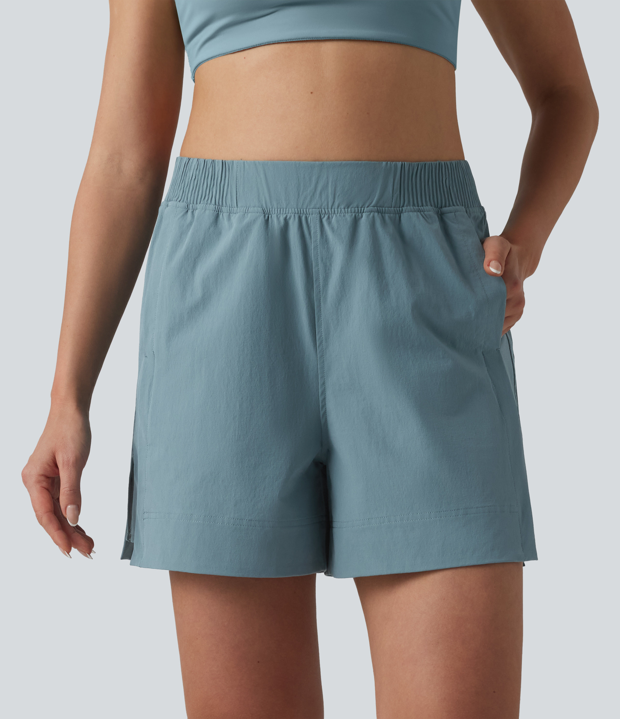 Stone Blue High Waisted Split InstantCool Tennis Shorts with Pockets-UPF50+ / 2