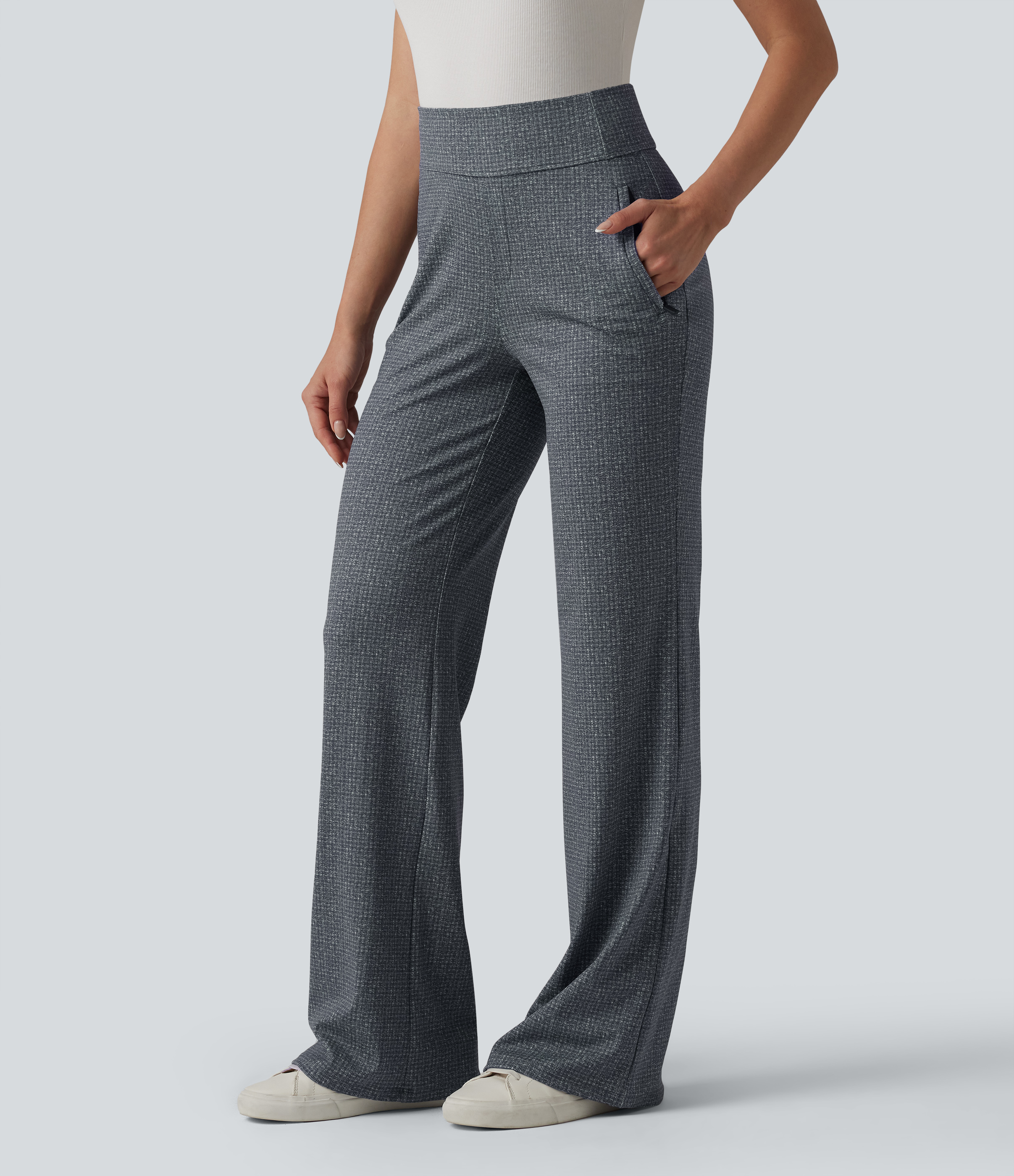 Halara Flex™ Mid Rise Plaid Flare Work Pants with Pockets