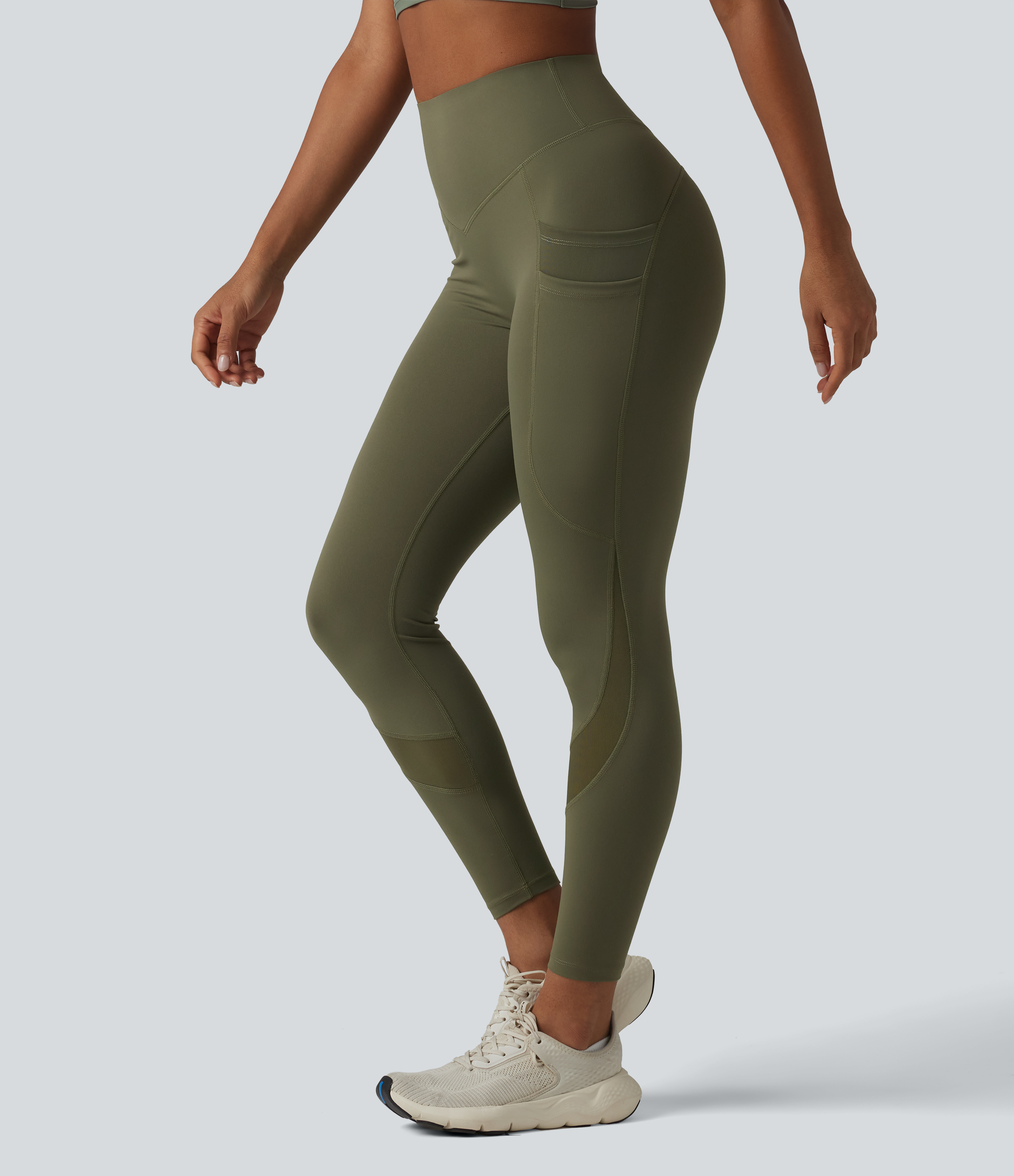 Halara UltraSculpt™ High Waisted Tummy Control Scrunch Contrast Mesh Training 7/8 Leggings with Pockets