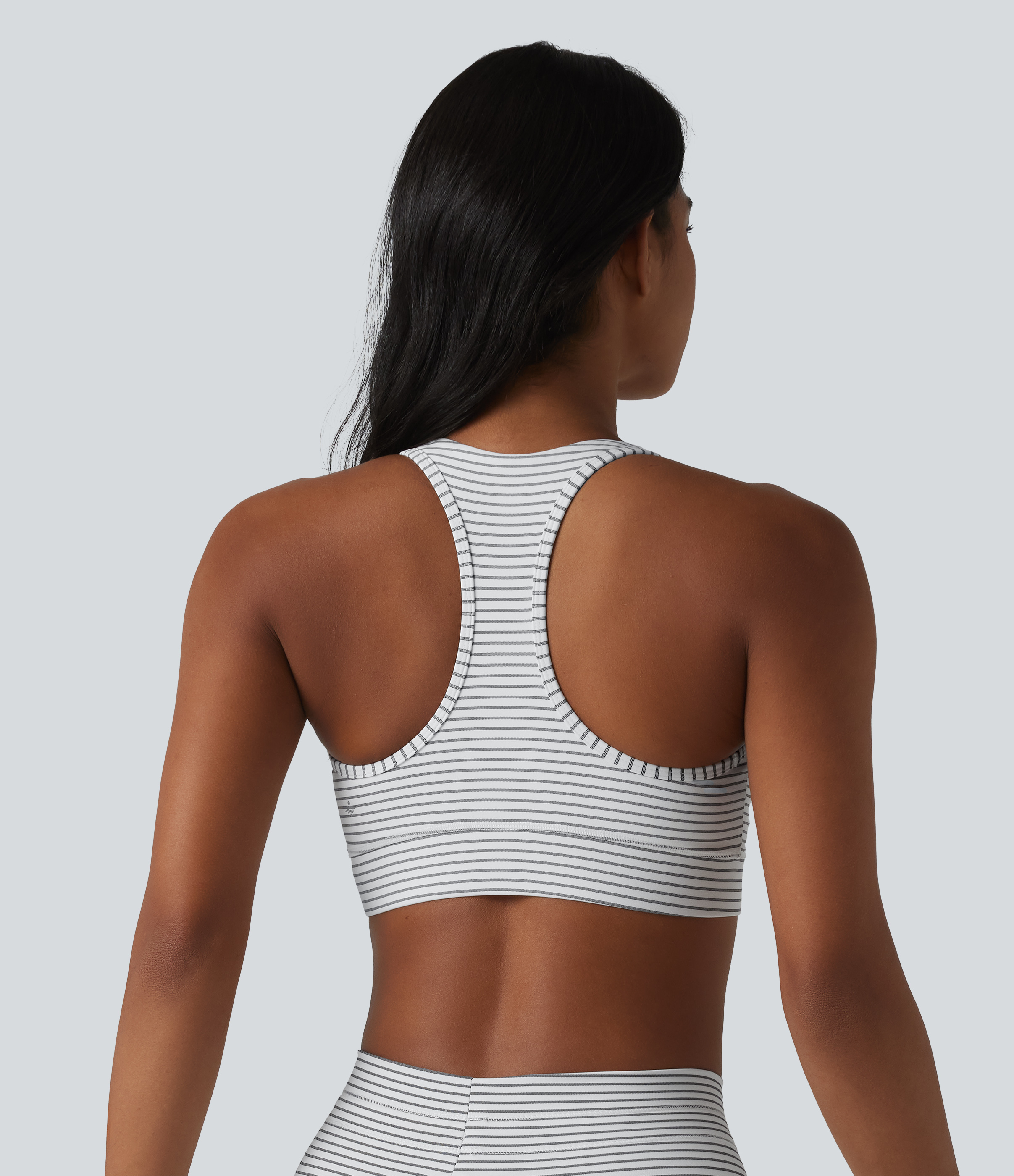 Zebra Ripple Medium Support V Neck Built-in Bra Racerback Stripe Training Sports Bra / 2