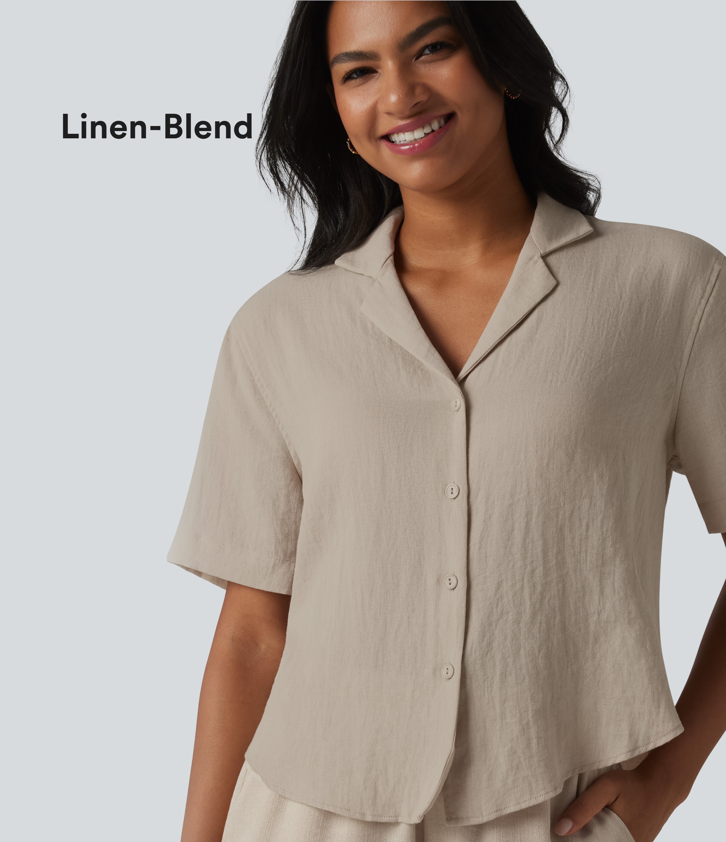Lässiges Hemd aus Lyocell-Leinen-Mischgewebe mit Kragen und kurzen Ärmeln