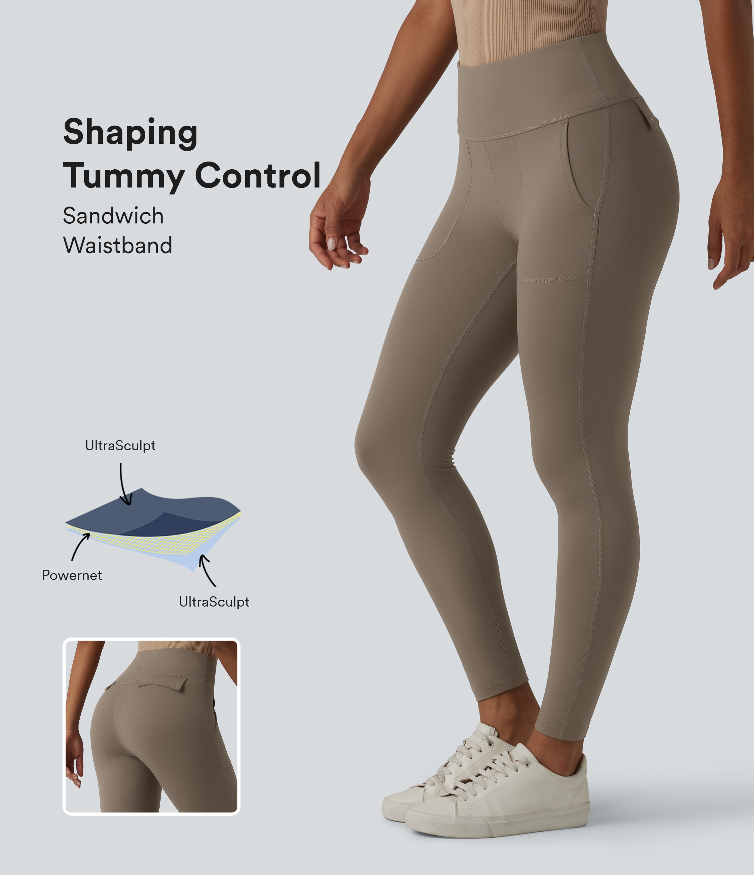 Halara UltraSculpt™ - Lässige 7/8-Leggings mit hohem Bund, Seitentaschen und Bauchkontrolle