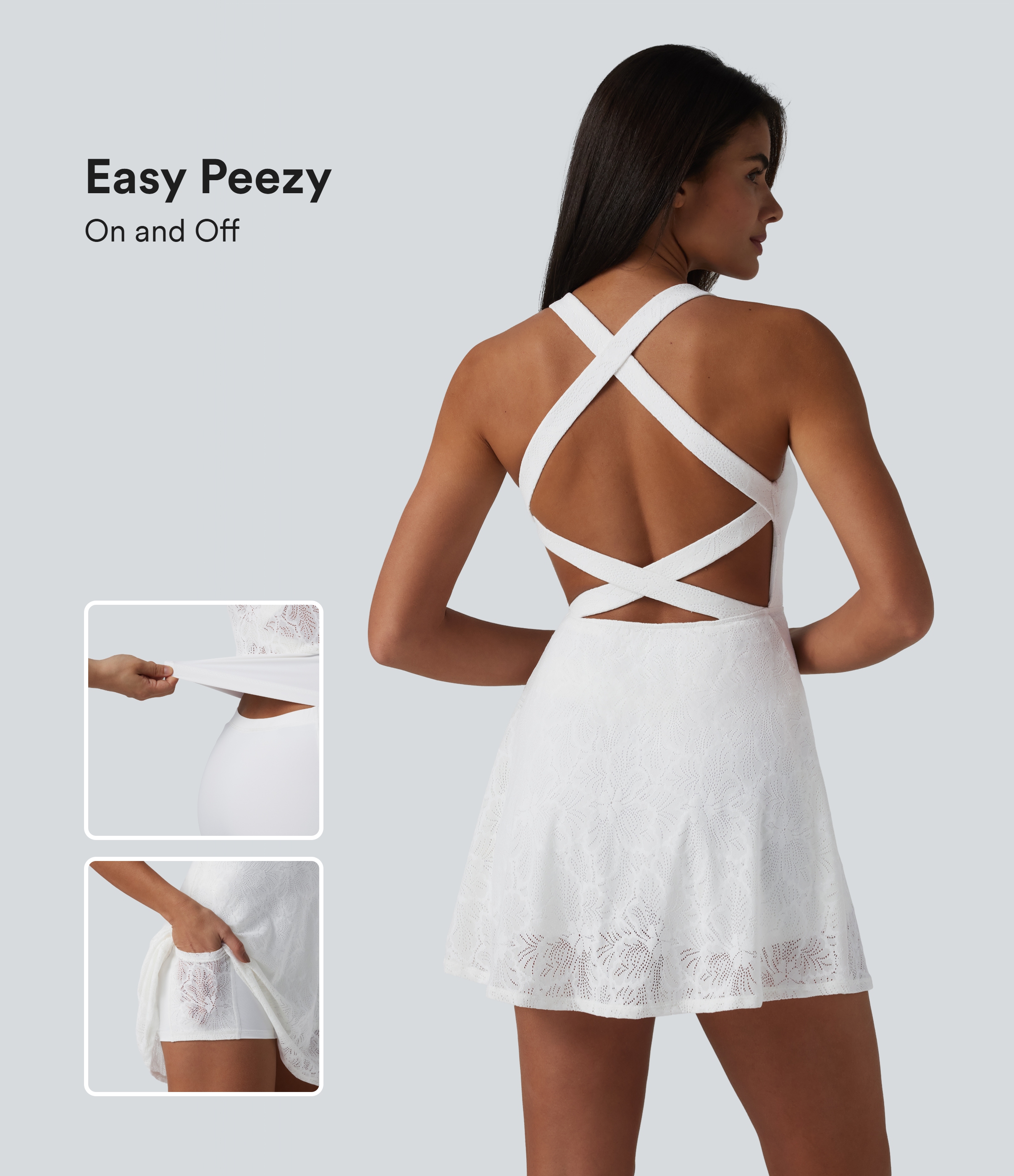 SoftlyZero™ QuickDry Built-in Bra Contrast Lace 2-in-1 Flare Mini Yoga Active Dress with Pockets-Easy Peezy Edition