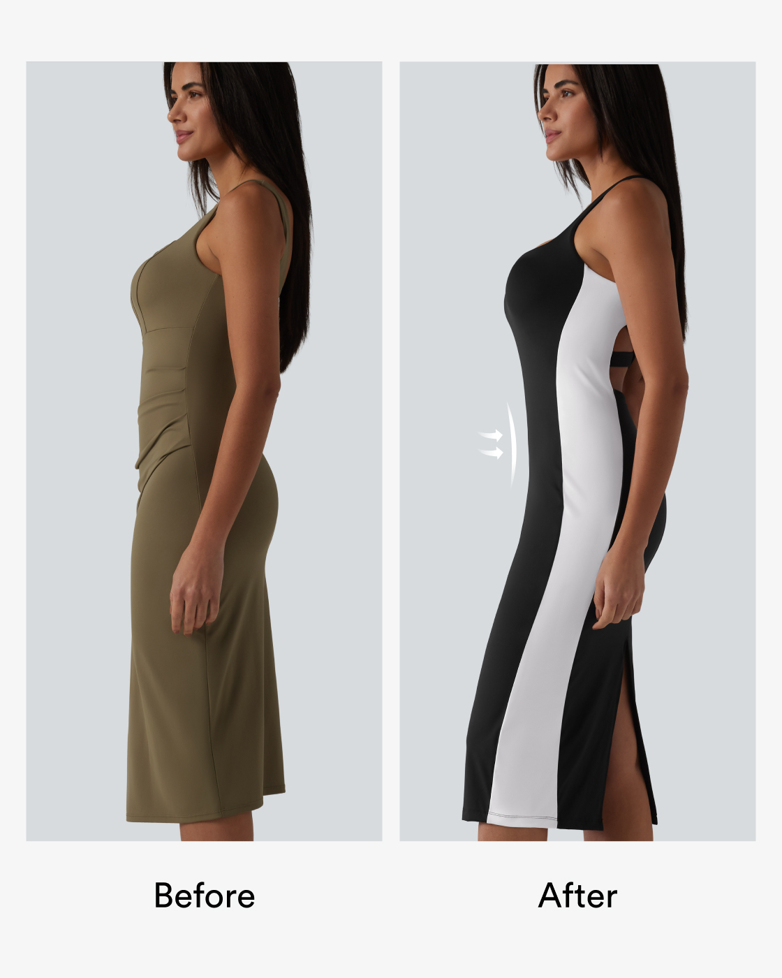 Carbon Black SoftlyZero™ vestido midi bodycon Color Block con sujetador integrado Airy, shaper integrado con control de abdomen, InstantCool - Easy Peezy Edition / 2