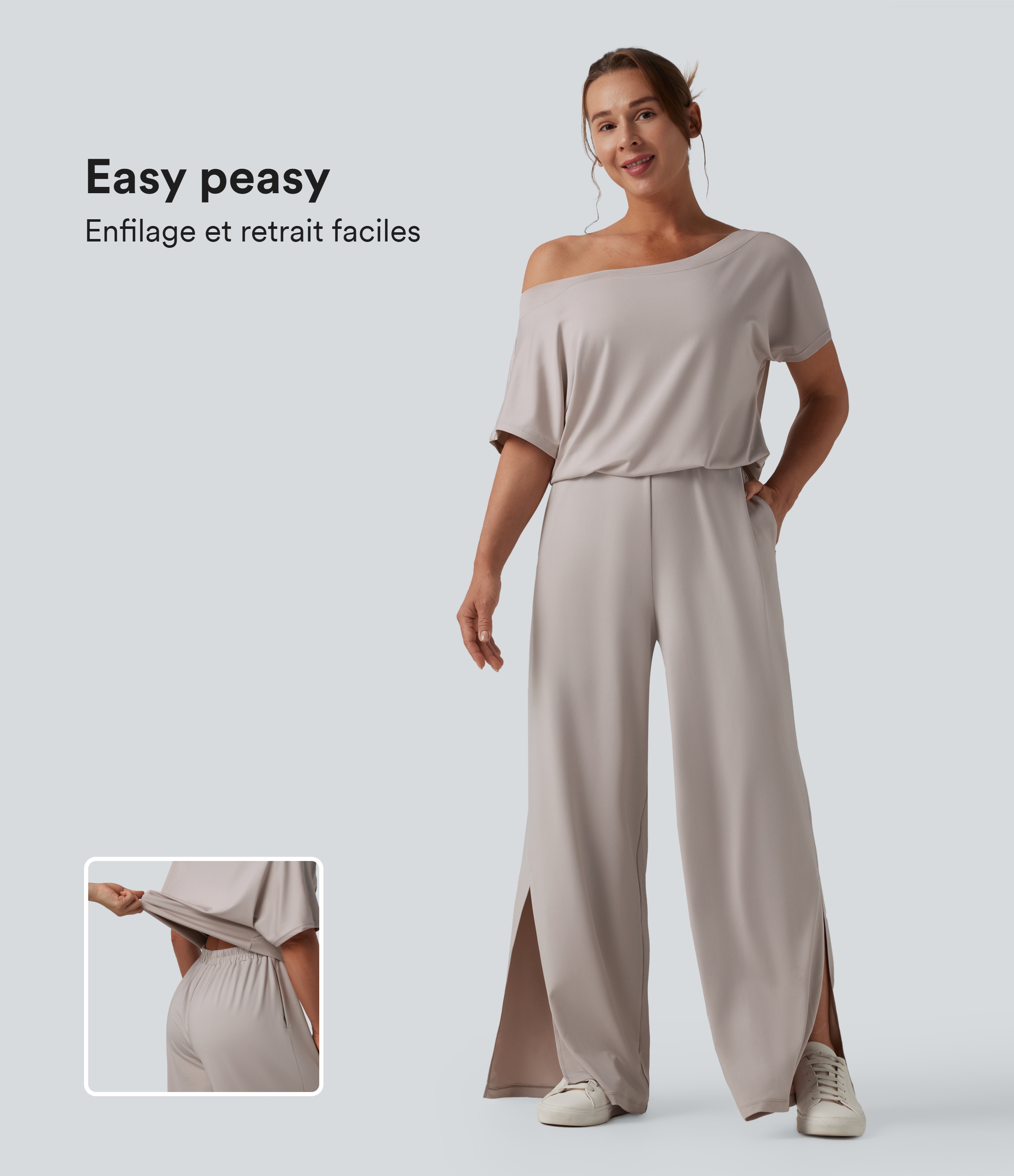 Combinaison casual asymétrique manches courtes avec poches et fente - Easy Peasy