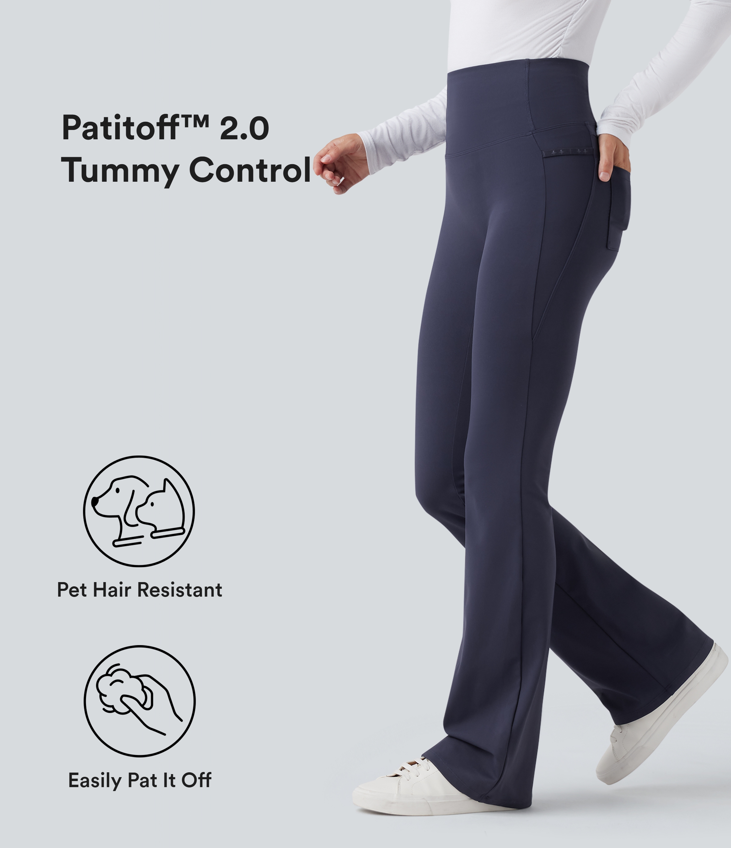 Patitoff™ 2.0 Pet Hair Resistant High Waisted Tummy Control Bootcut Casual Trousers with Pockets