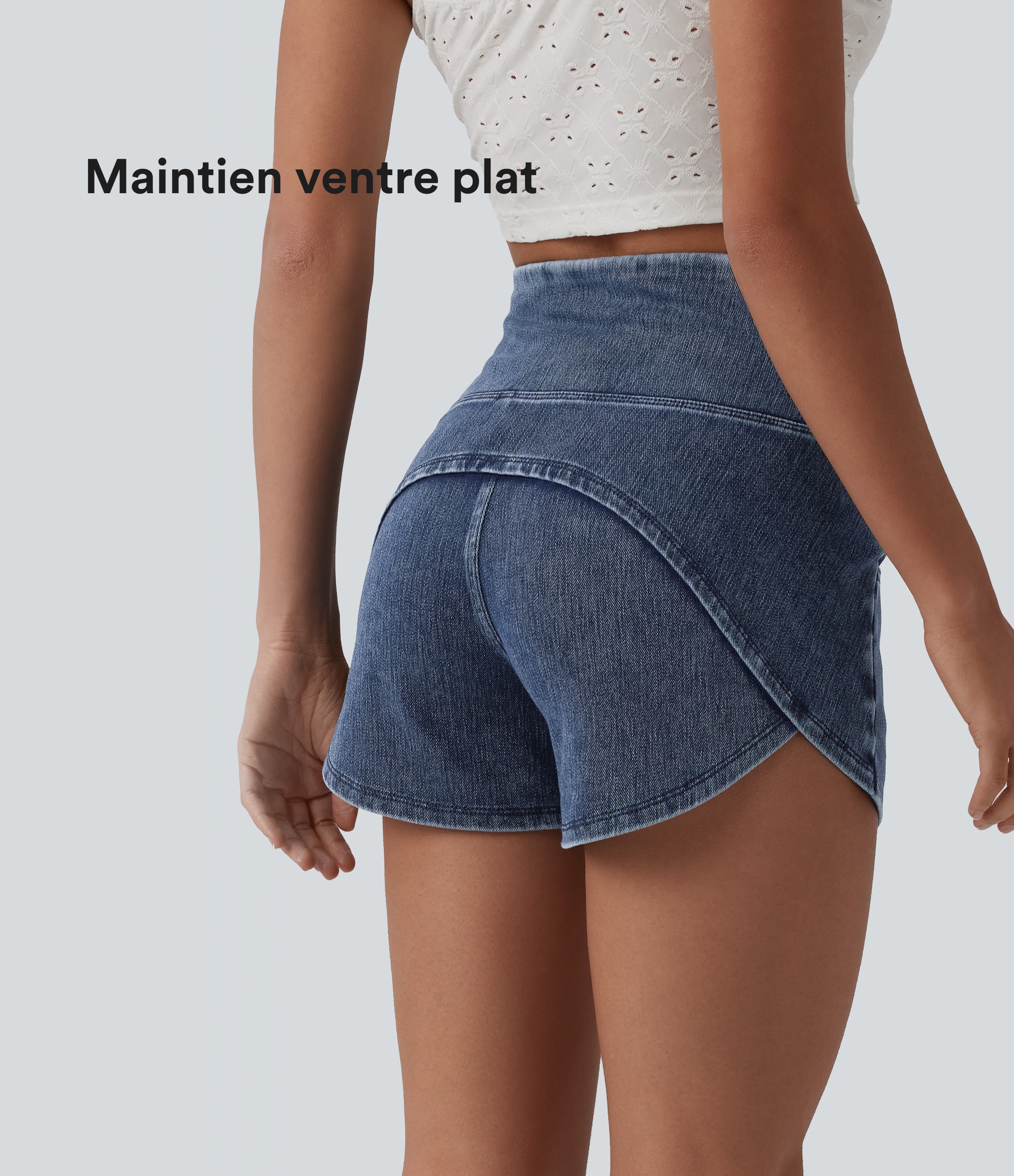 Halara Flex™ Short casual en jean skinny gainant taille haute à ourlet arrondi avec poches