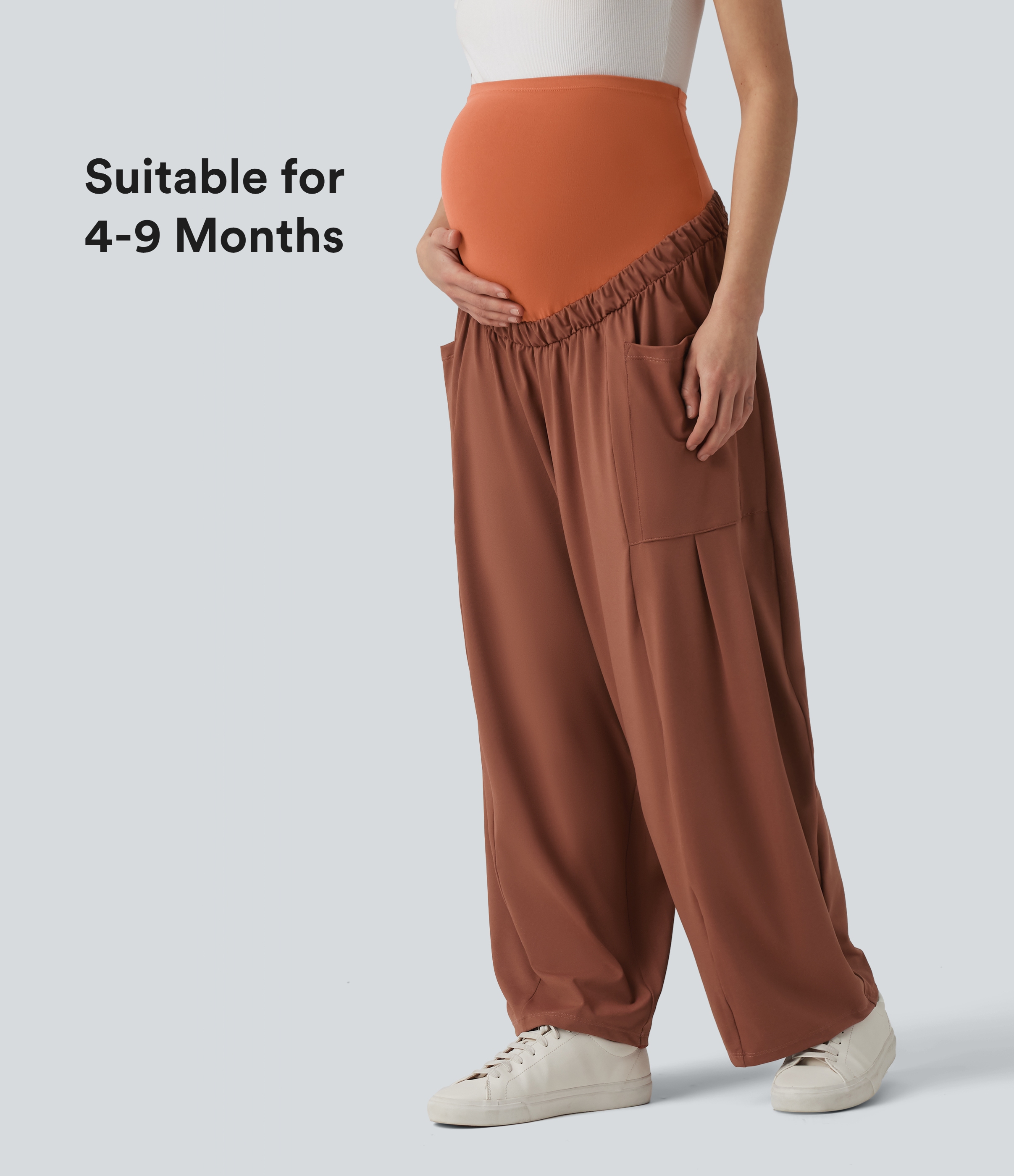 Super High Waisted Drawstring Casual Maternity Baggy Trousers with Pockets