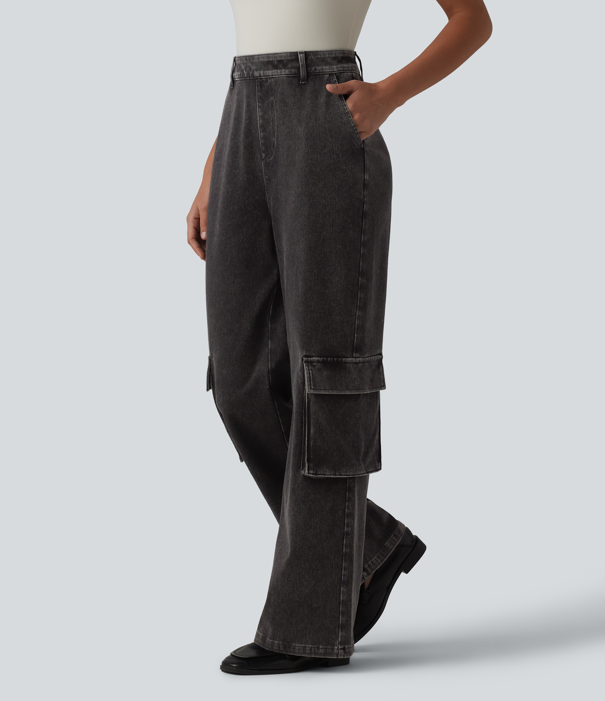 Halara Flex™ High Waisted Casual Cargo Bootcut Jeans with Pockets