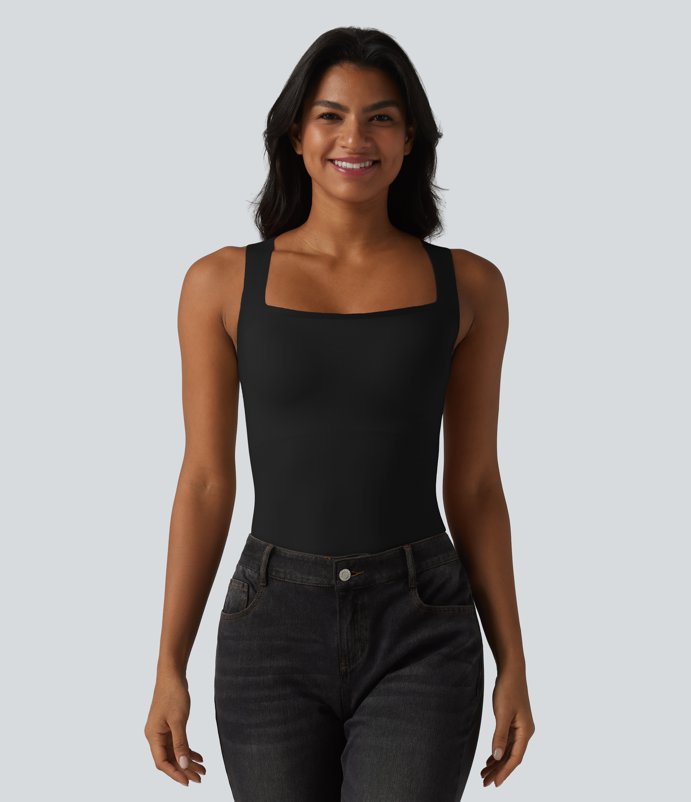 Square Neck Built-in Bra Casual Tank Top B-E Cups