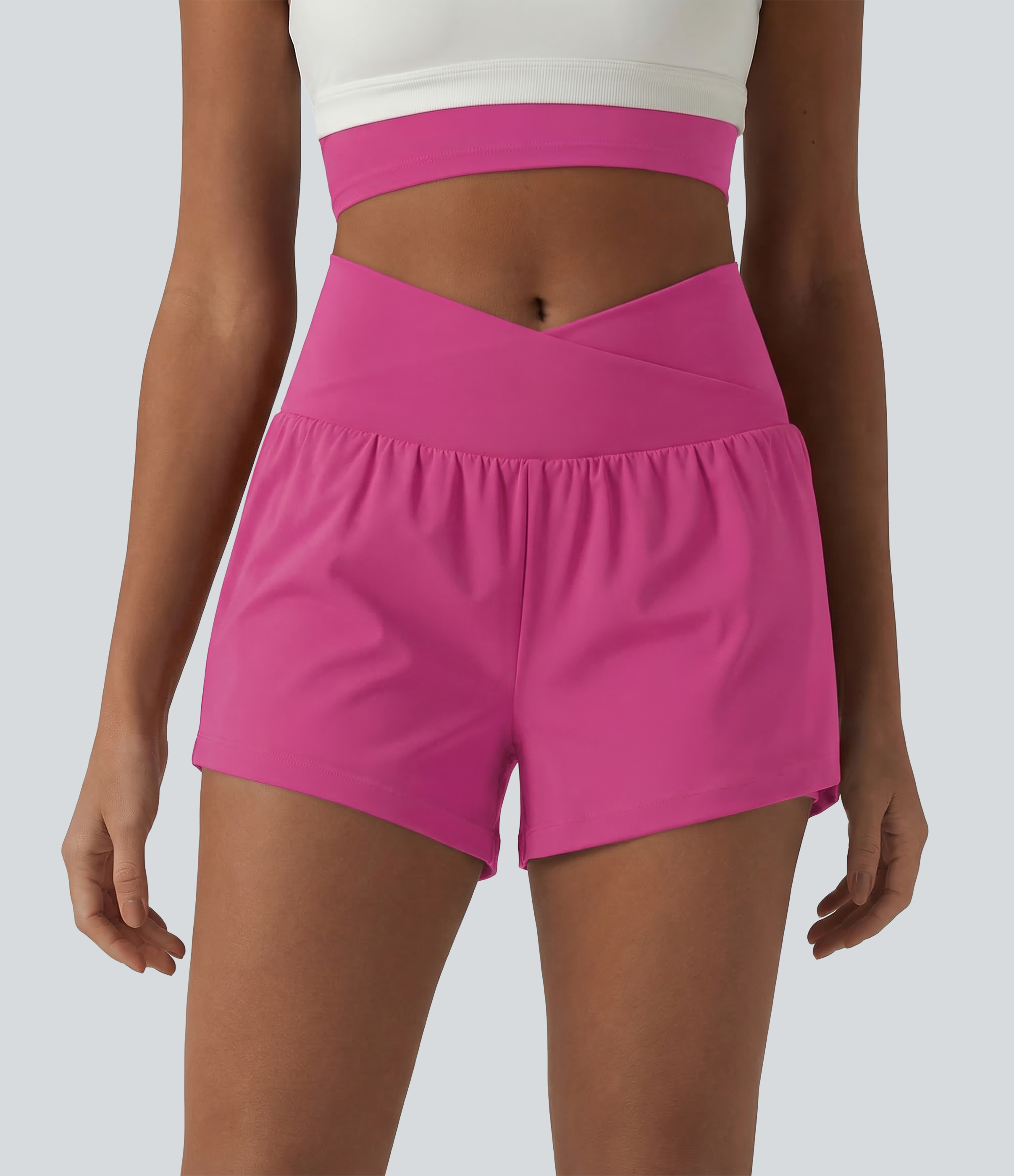 SoftlyZero™ Airy Crossover High Waisted 2-in-1 InstantCool Yoga Shorts 3'' with Pockets