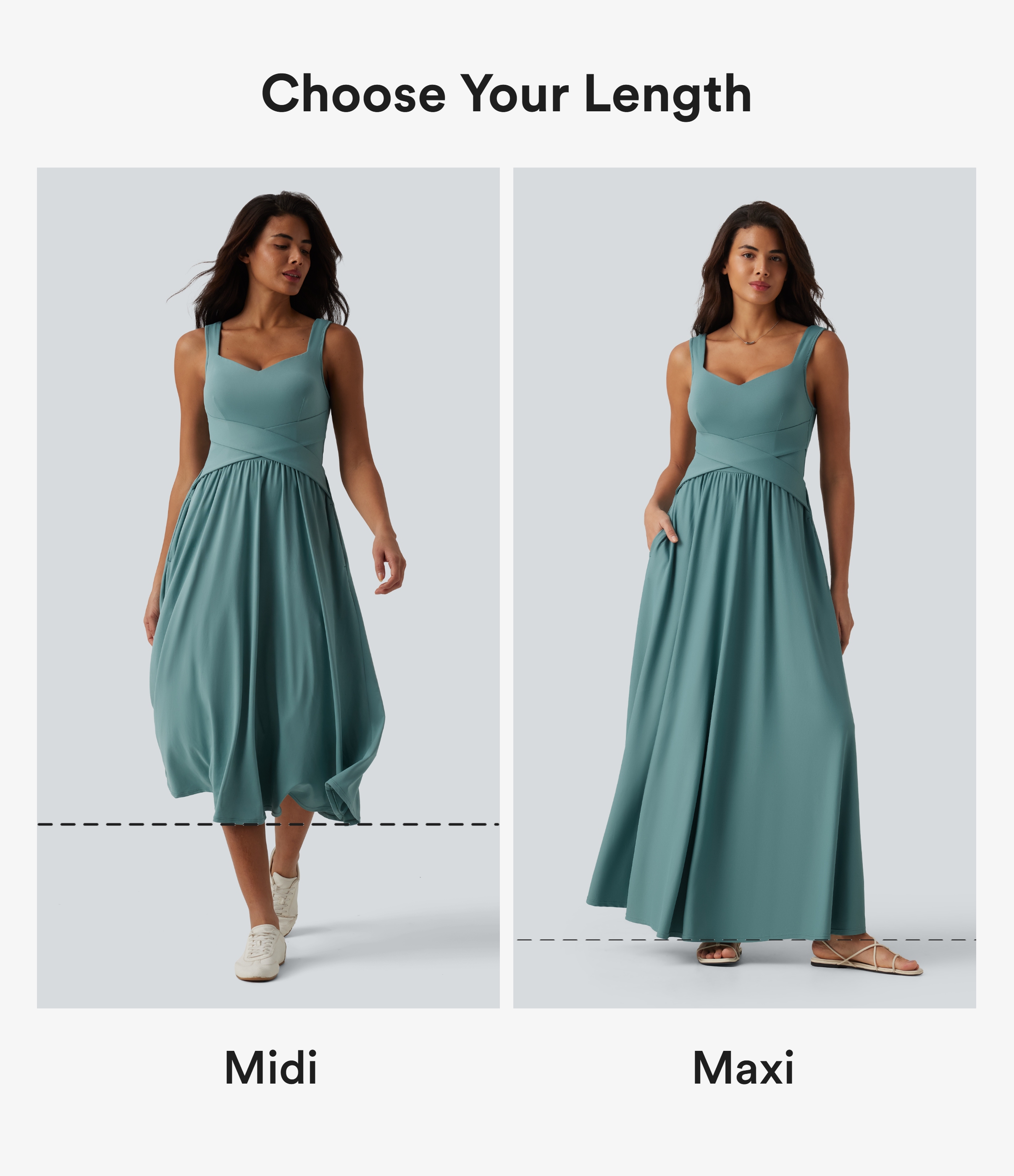 Azure Built-in Bra Sleeveless Crossover Flowy Midi Casual Dress with Pockets DD-F / 2