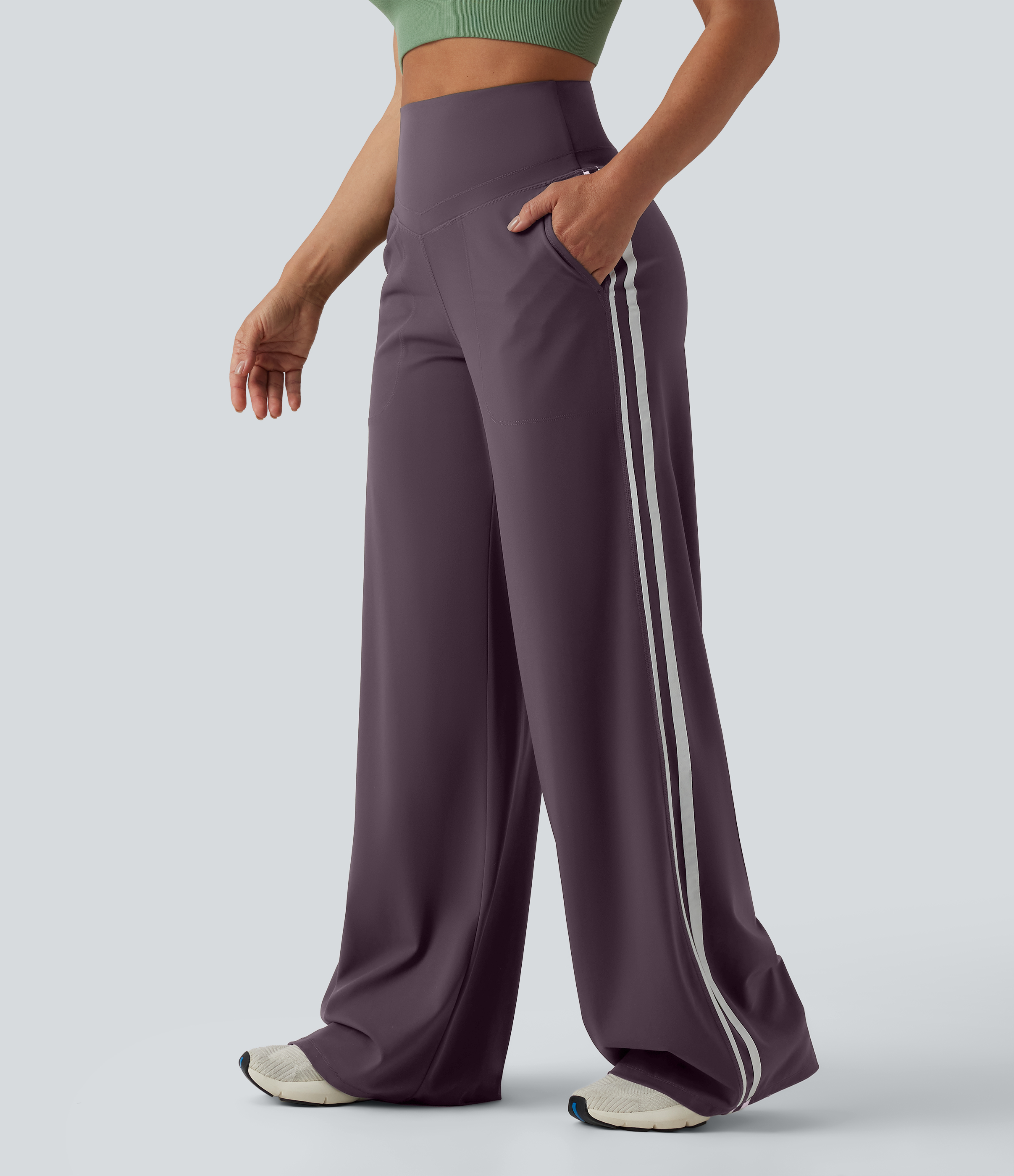 Halara UltraSculpt™ High Waisted Tummy Control Color Block Stripes Yoga Baggy Trousers with Pockets