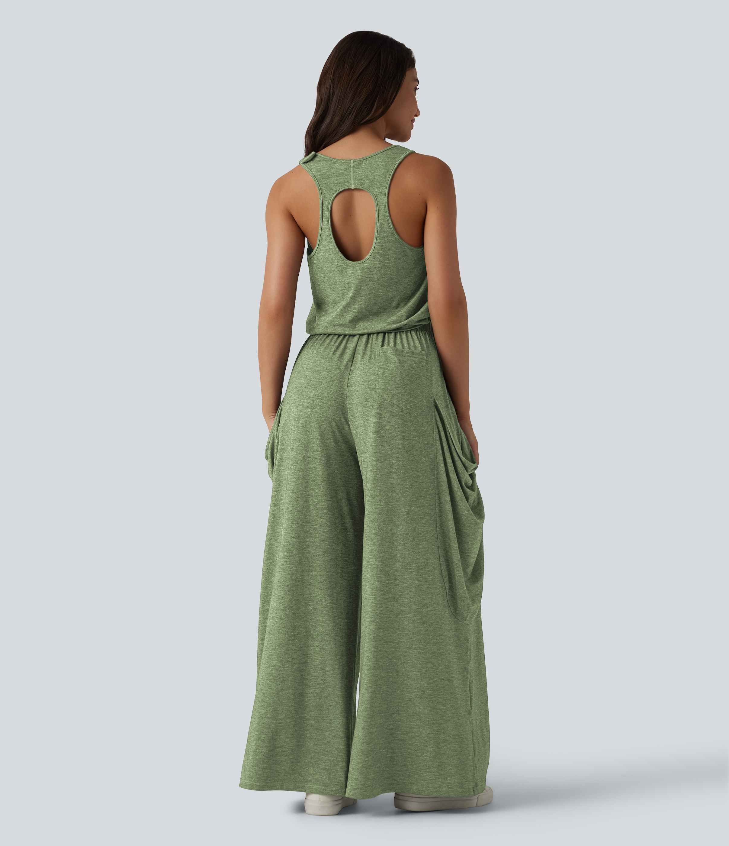 Sleeveless Cut Out Wide Leg Casual Jumpsuit with Pockets-Easy Peezy Edition