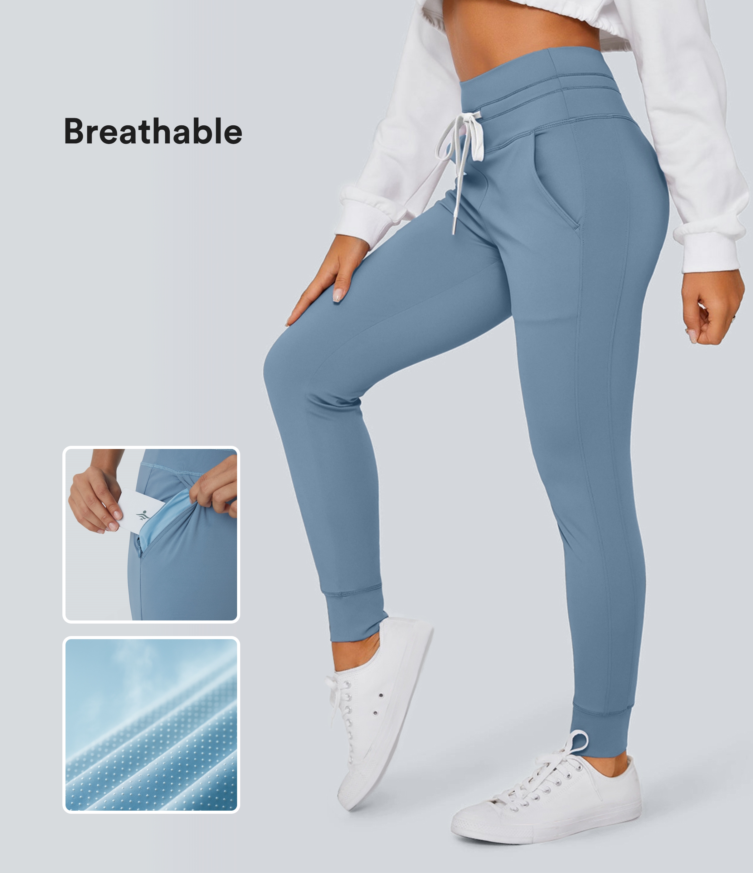 Joggers Softlyzero™ Plush liso largo completo bolsillo lateral cordón tiro alto