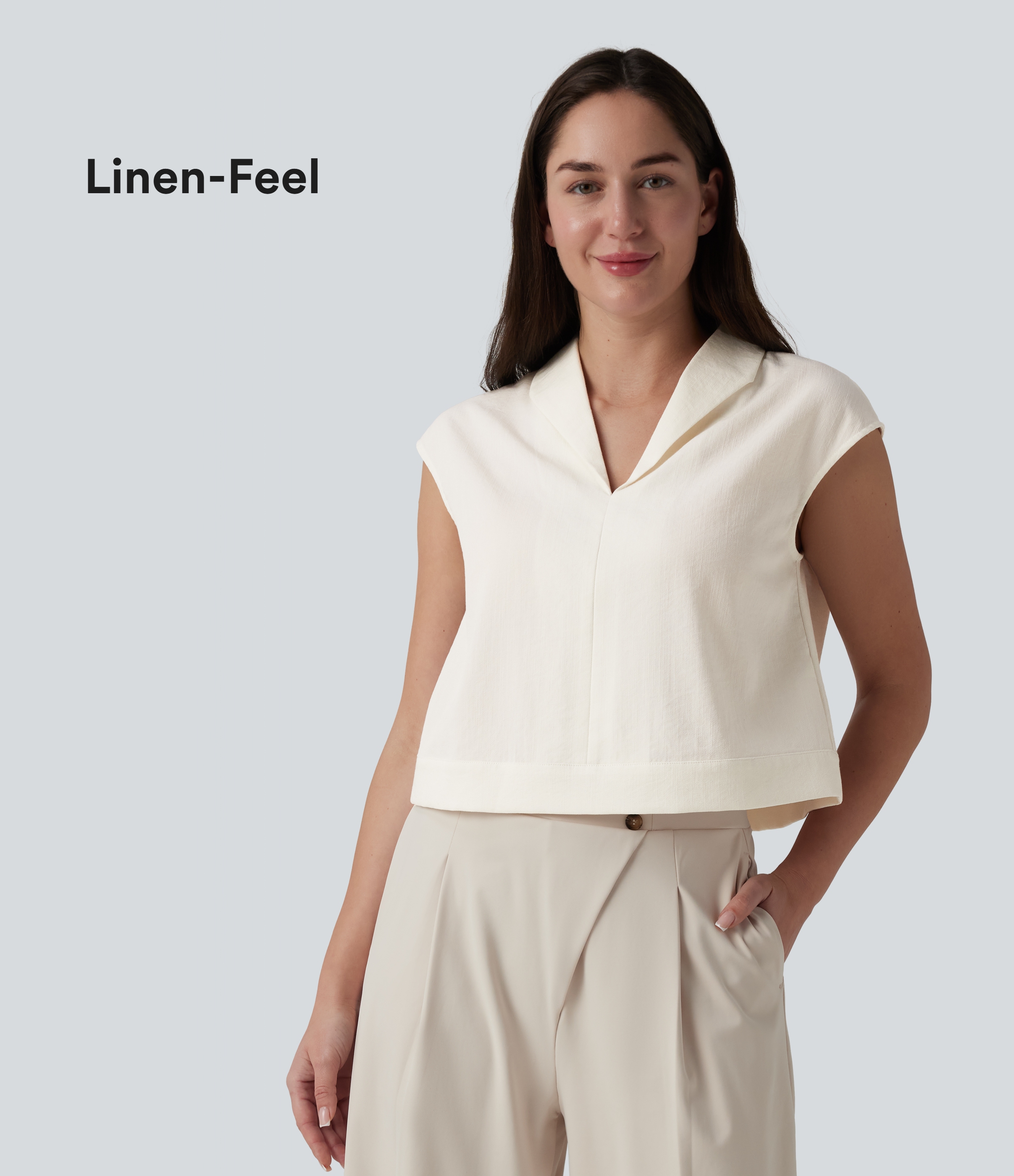 Cap Sleeve Casual Linen-Feel Shirt