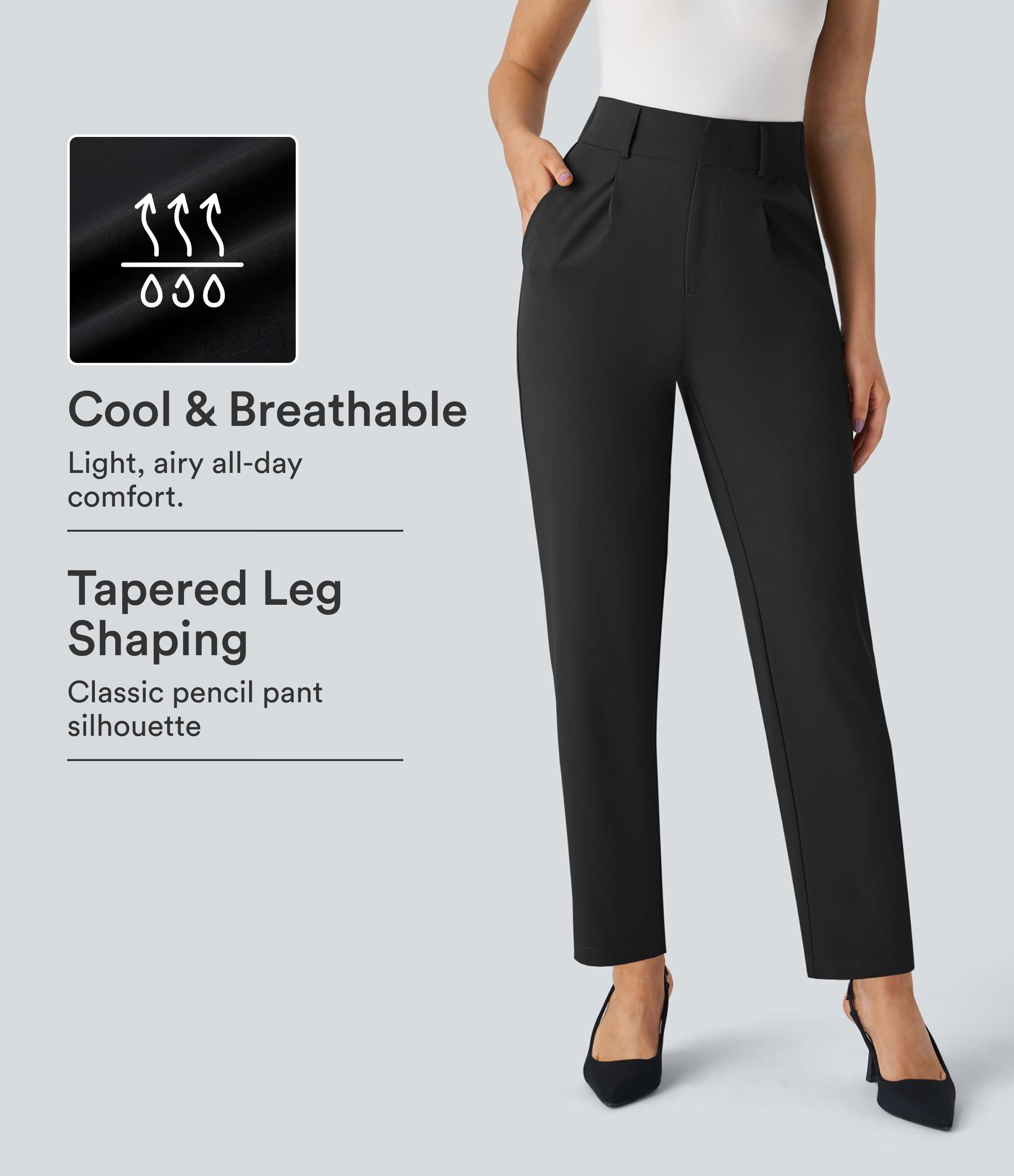 Halara Flex™ Arbeitshose mit hohem Bund, Taschen, einfarbig, schmal zulaufend