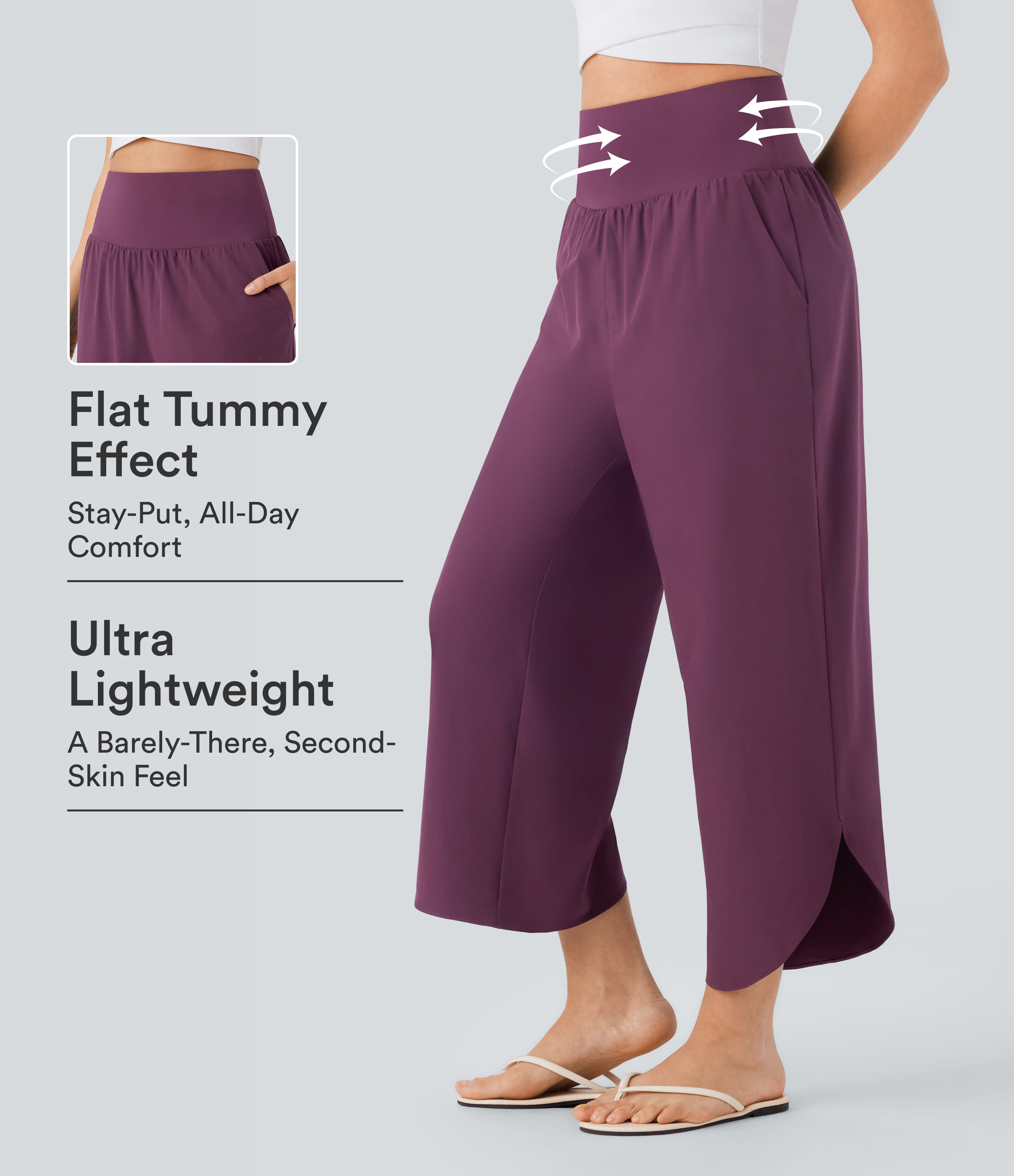 Breezeful™ High Waisted Tummy Control Split Hem Quick Dry Resort Pants with Pockets