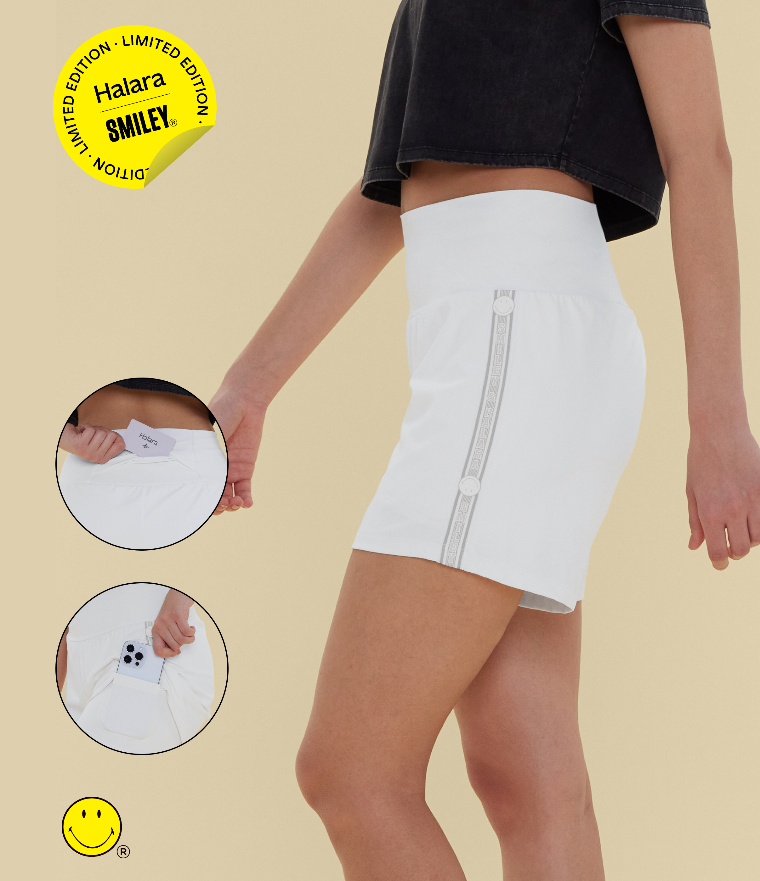 Halara X Smiley® SoftlyZero™ Airy Super High Waisted 2-in-1 Cool Touch Yoga Shorts 5'' with Pockets-Longer Length