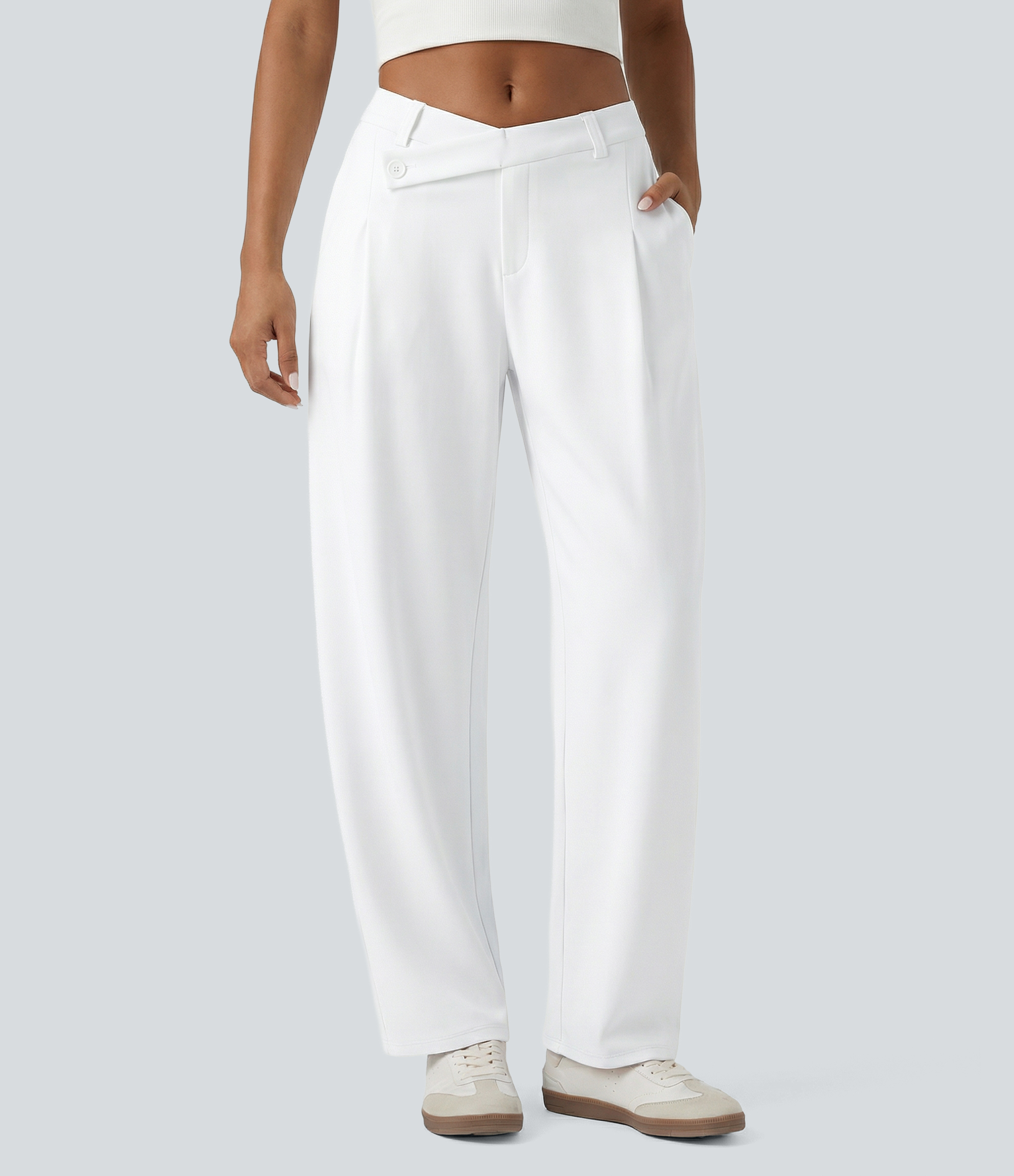 Halara Flex™ DayStretch - Bürohose mit mittelhhoem Crossover-Bund, Seitentaschen und Barrel-Leg