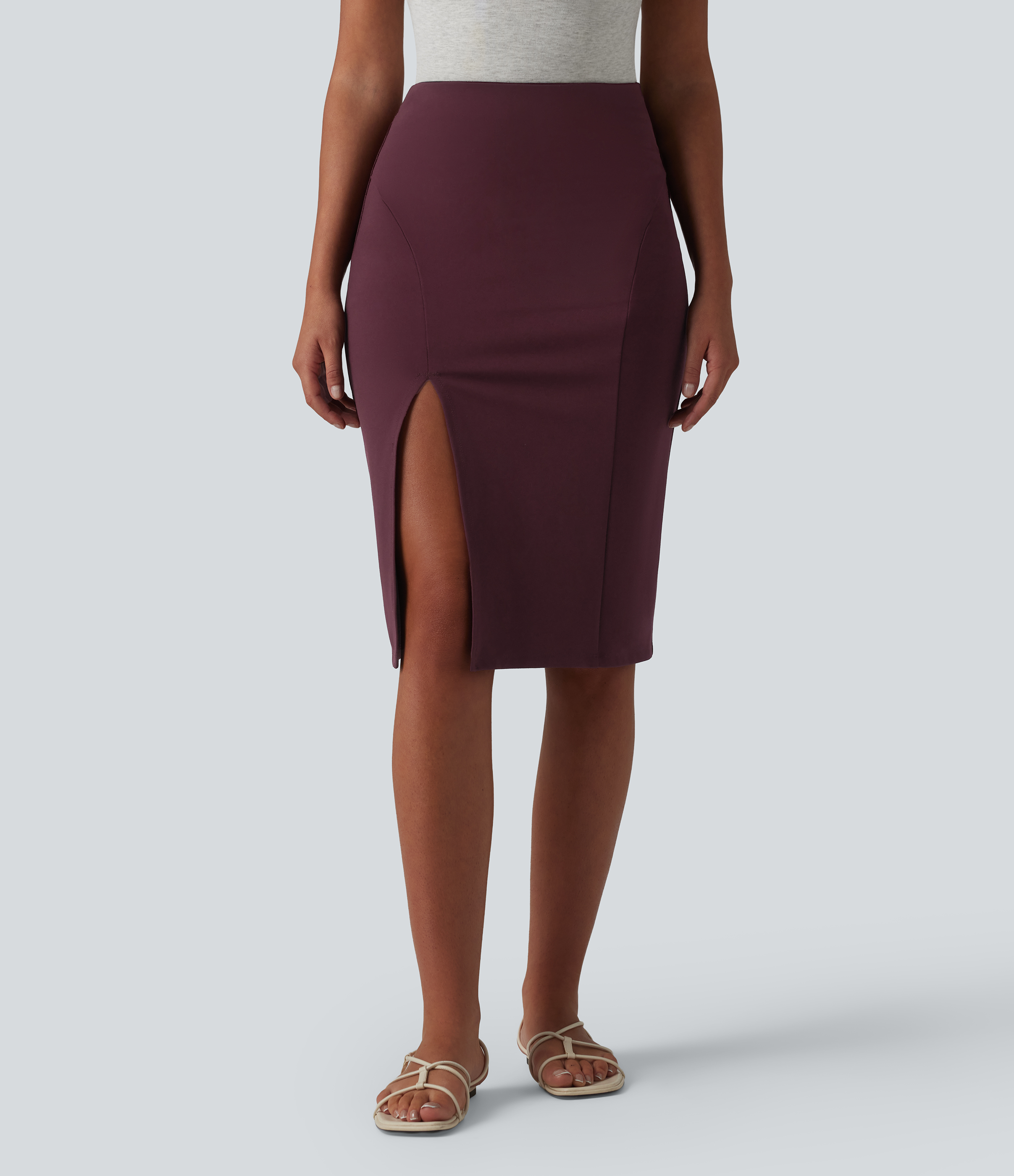 Jupe casual moulante taille haute longueur genou