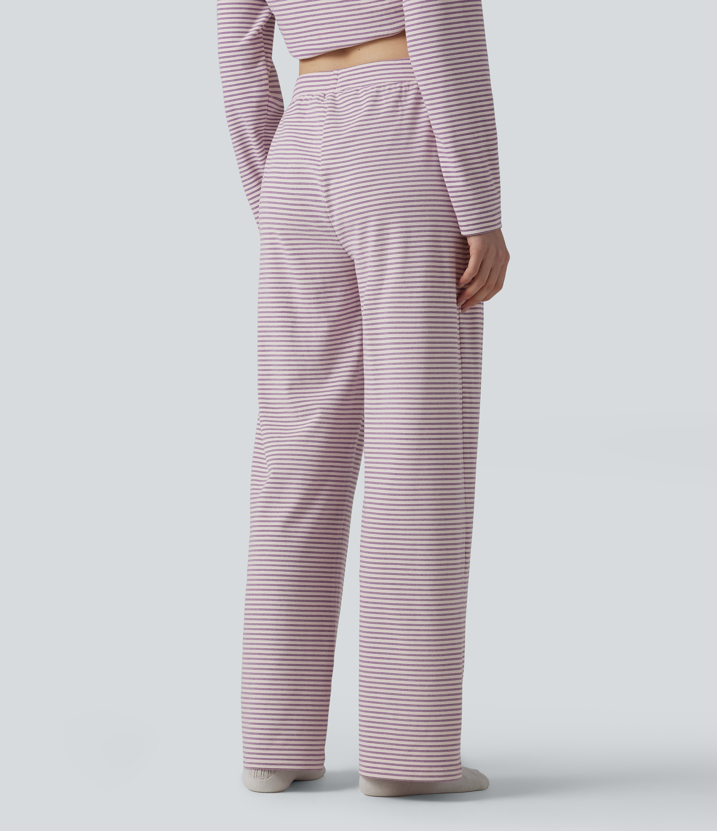 Rhyme purple stripes Løse loungebukser med høj talje og striber / 2