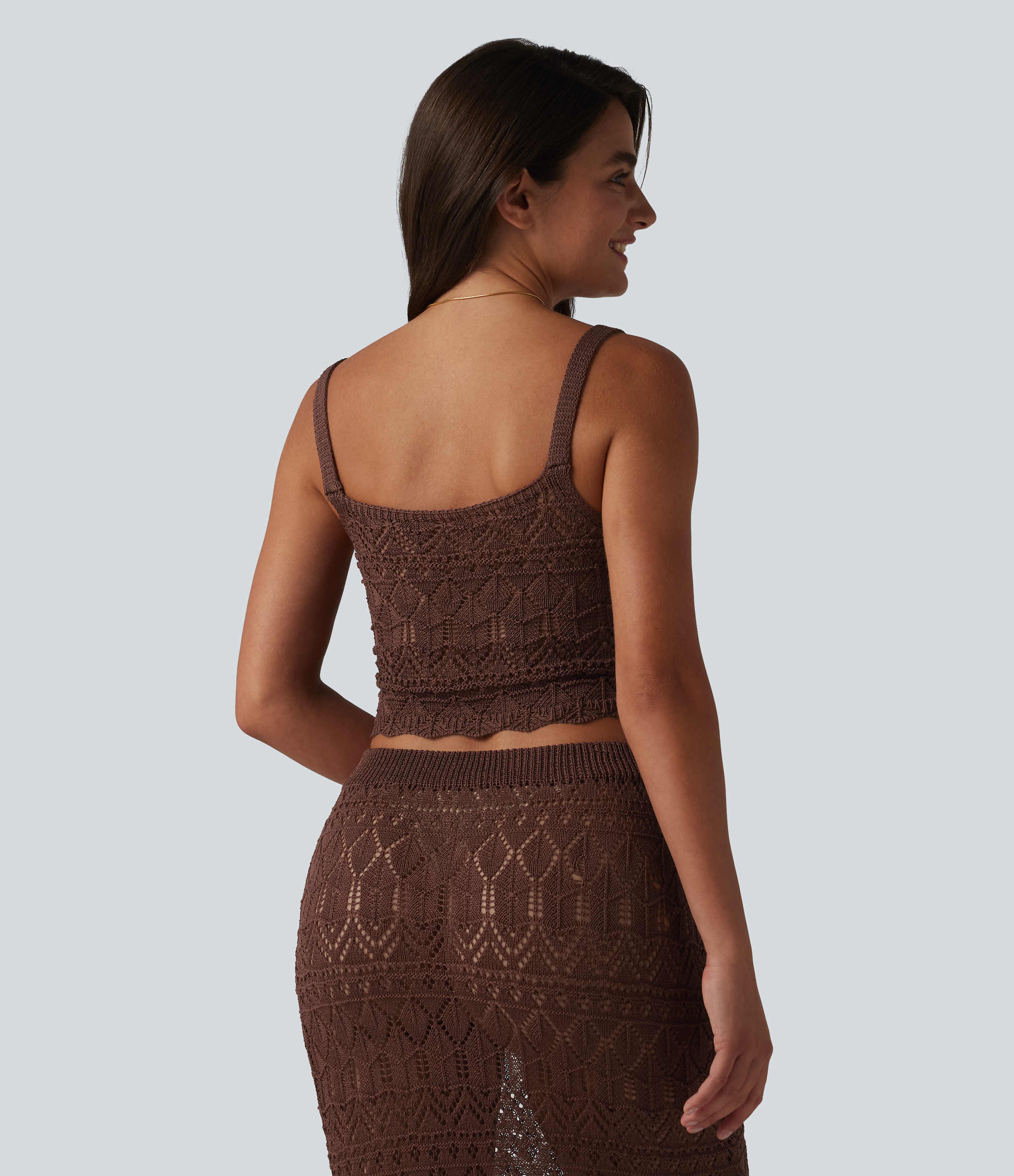 Bitter Chocolate Open Knit Cropped Sweater Tank Top / 2