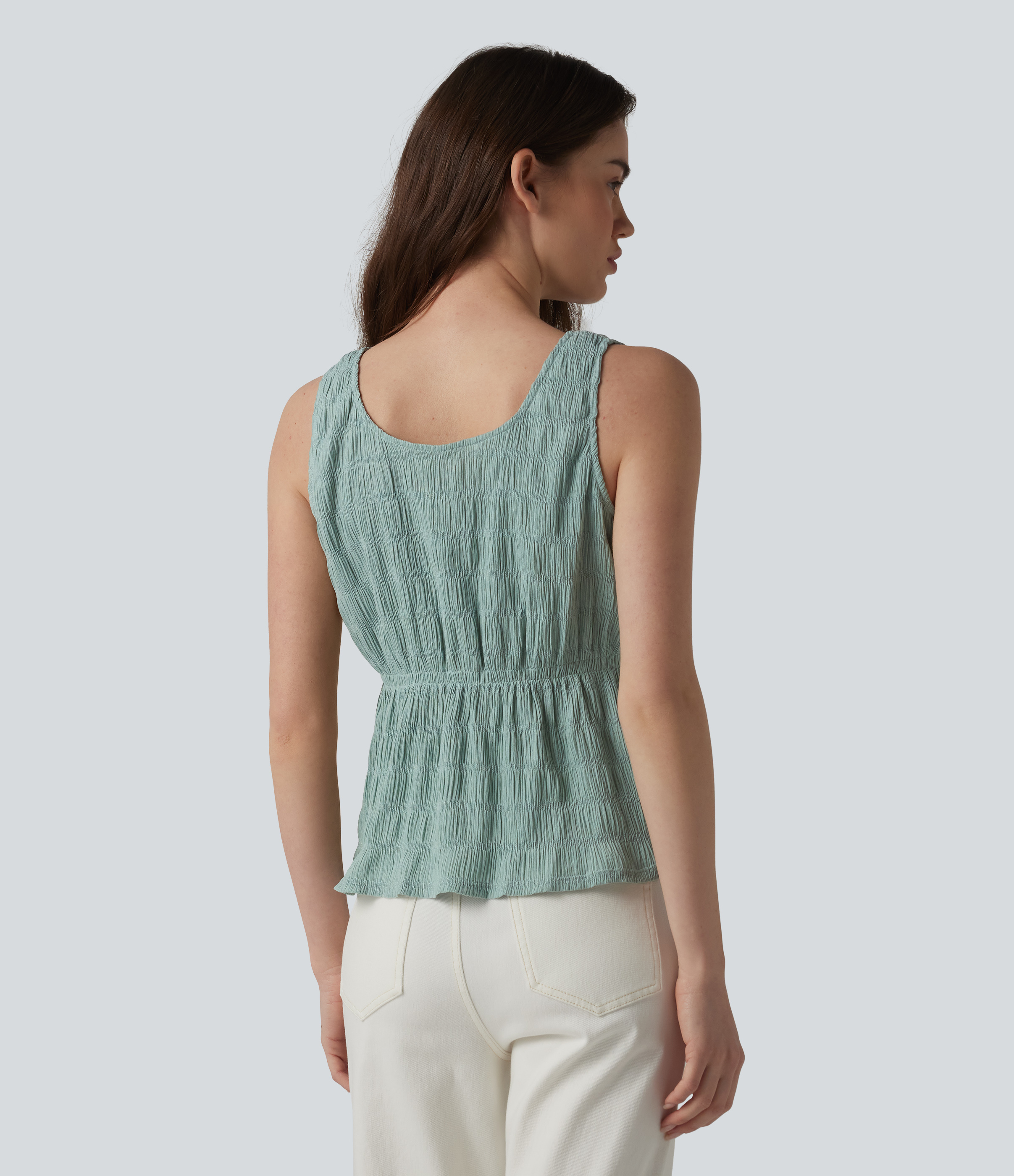 Blue Surf V-neck Crinkle Texture Casual Tank Top / 2