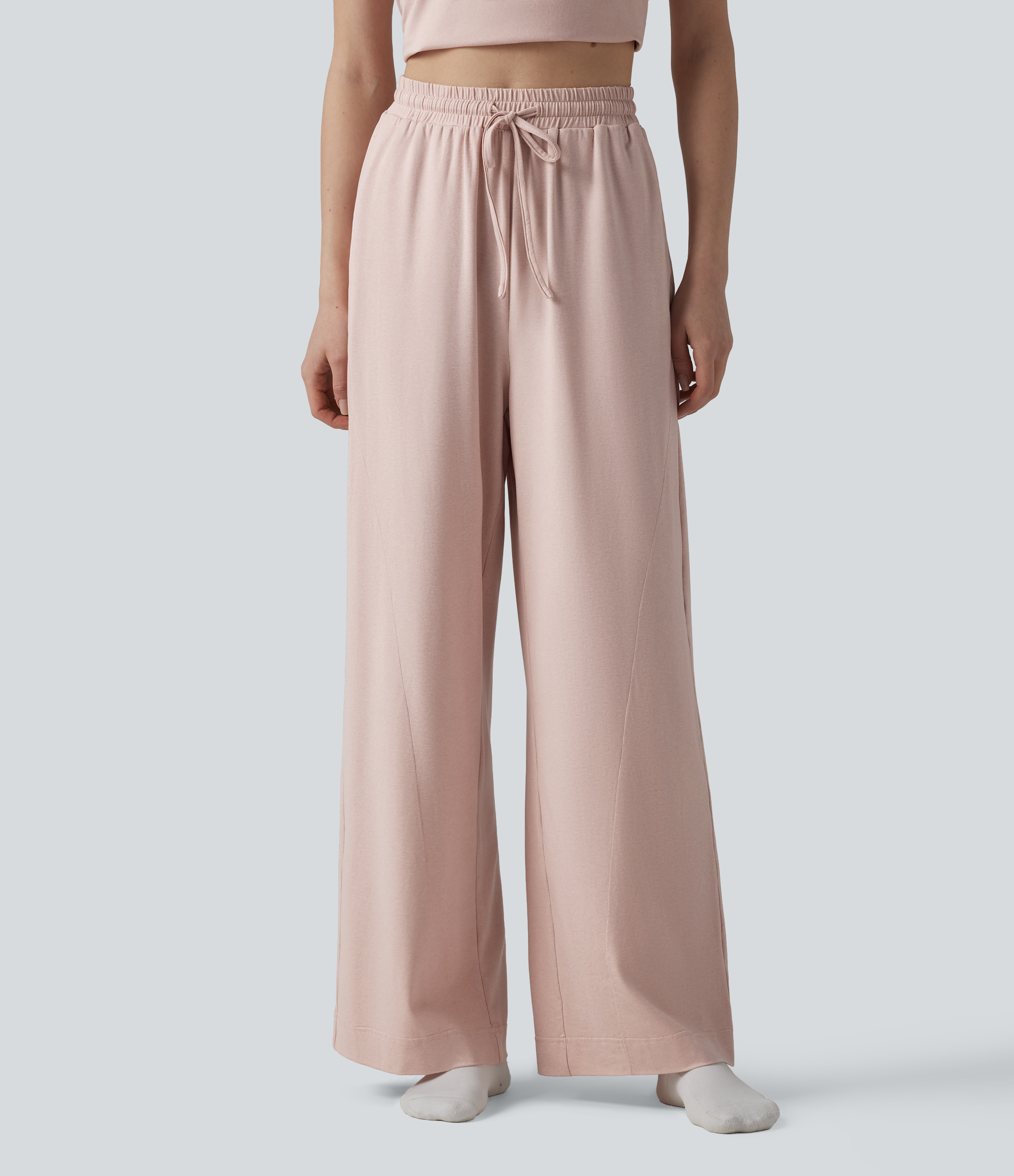Baggy Loungehose mit hohem Bund, mehreren Taschen und Kordelzug