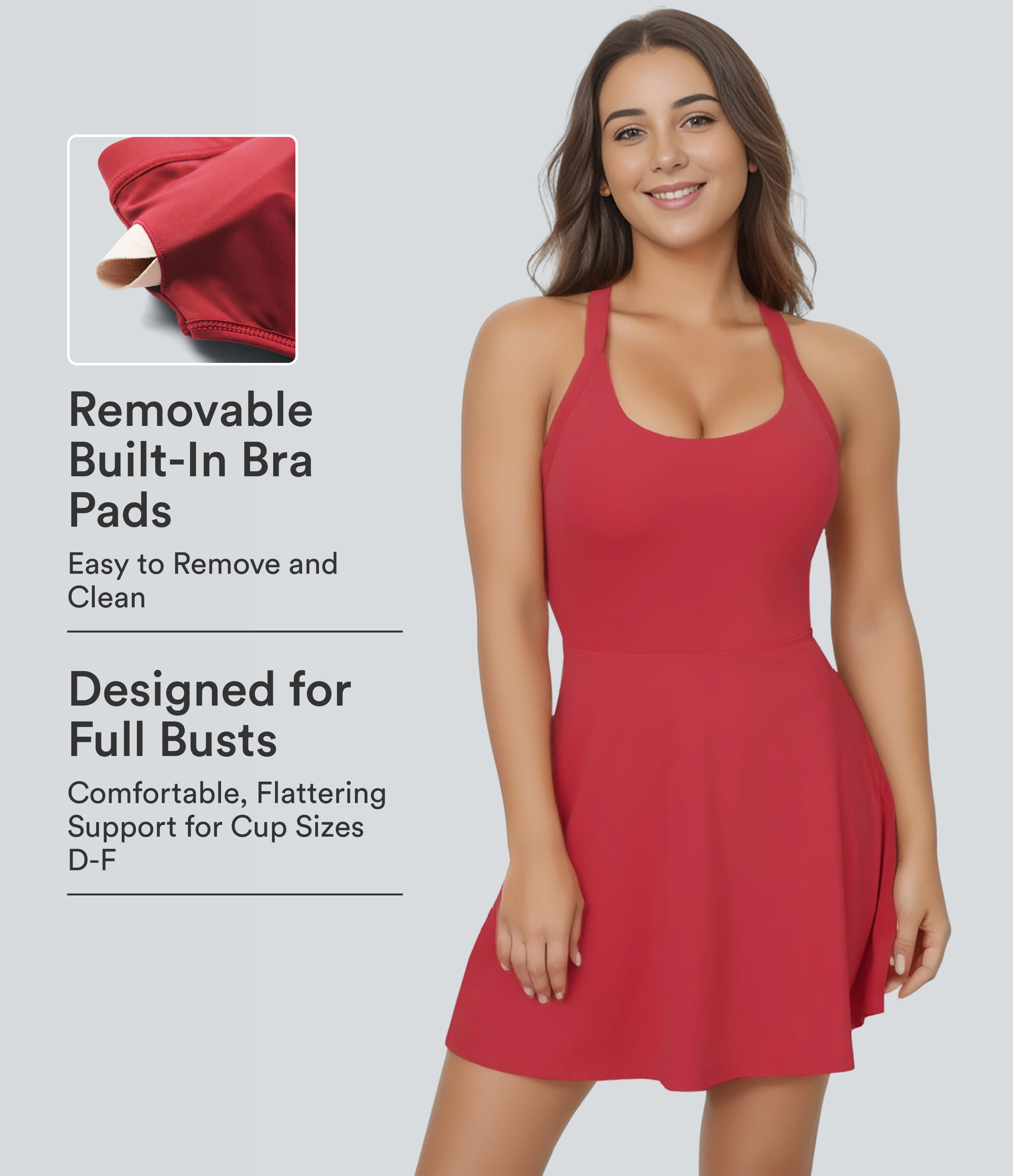 Rückenfreies, ausgeschnittenes, gedrehtes 2-in-1-Barre-Ballett-Tanzkleid mit Seitentaschen-DD/DDD/F Körbchen